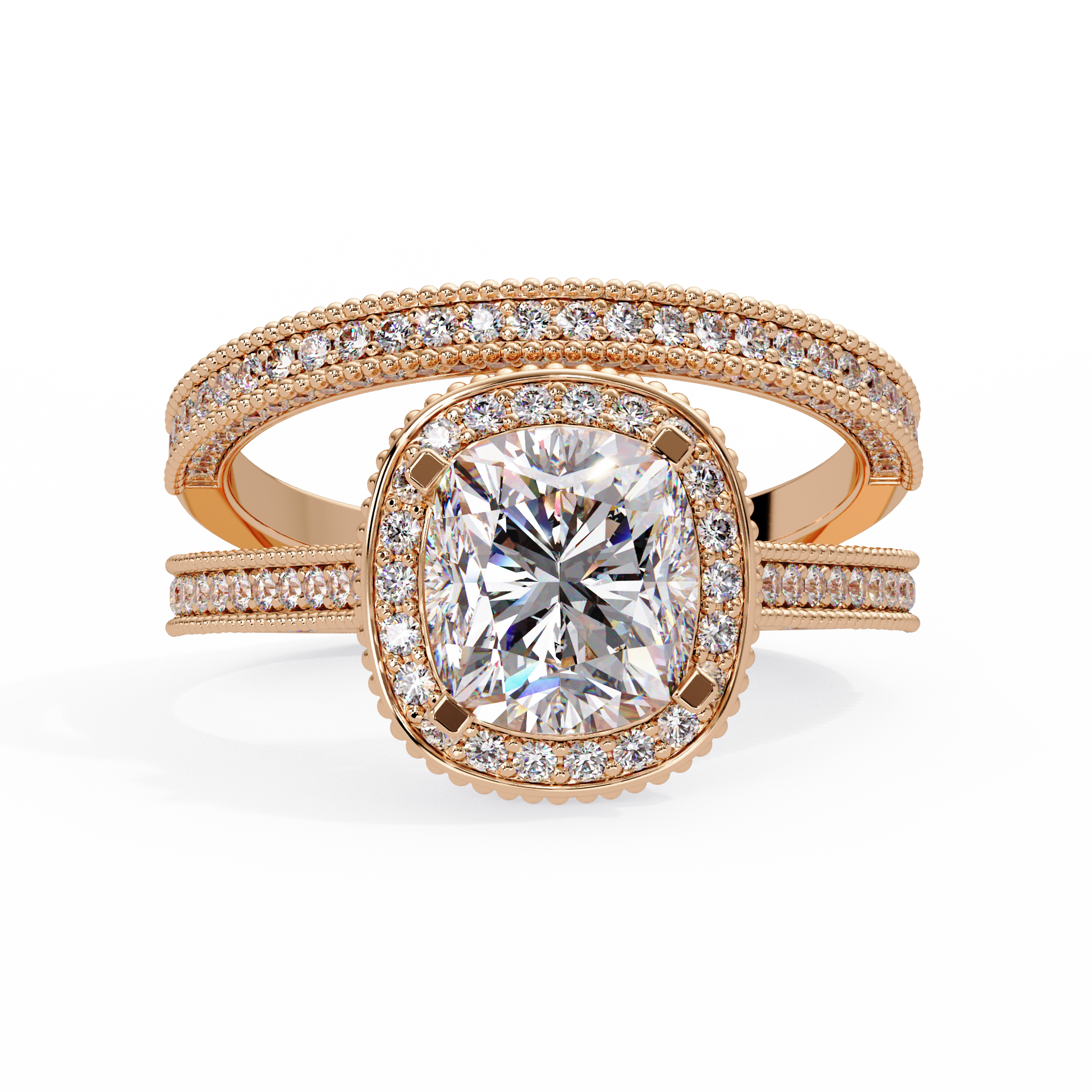 Cushion Cut Lab Grown Diamond Halo Accented Ring