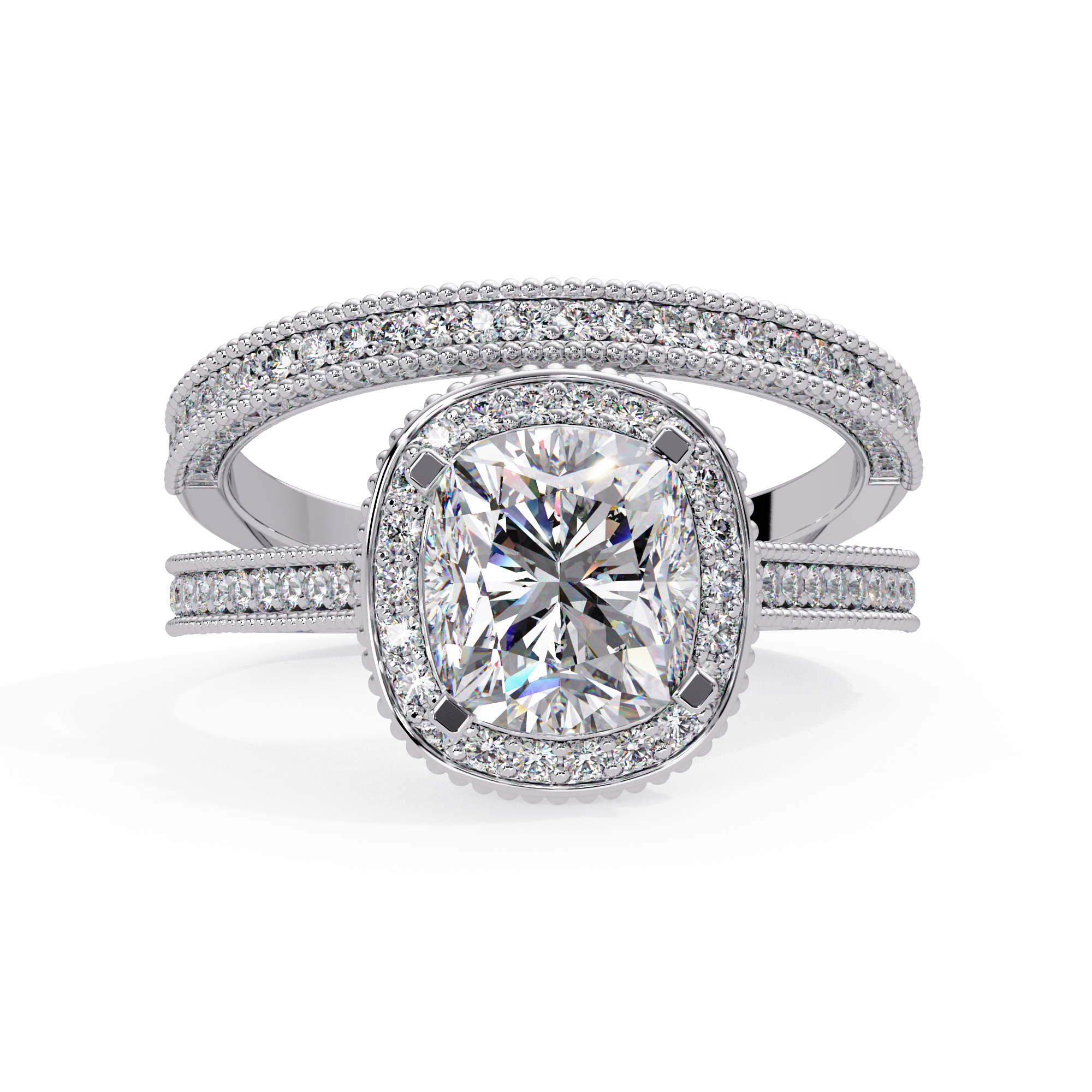 Cushion Cut Lab Grown Diamond Halo Accented Ring