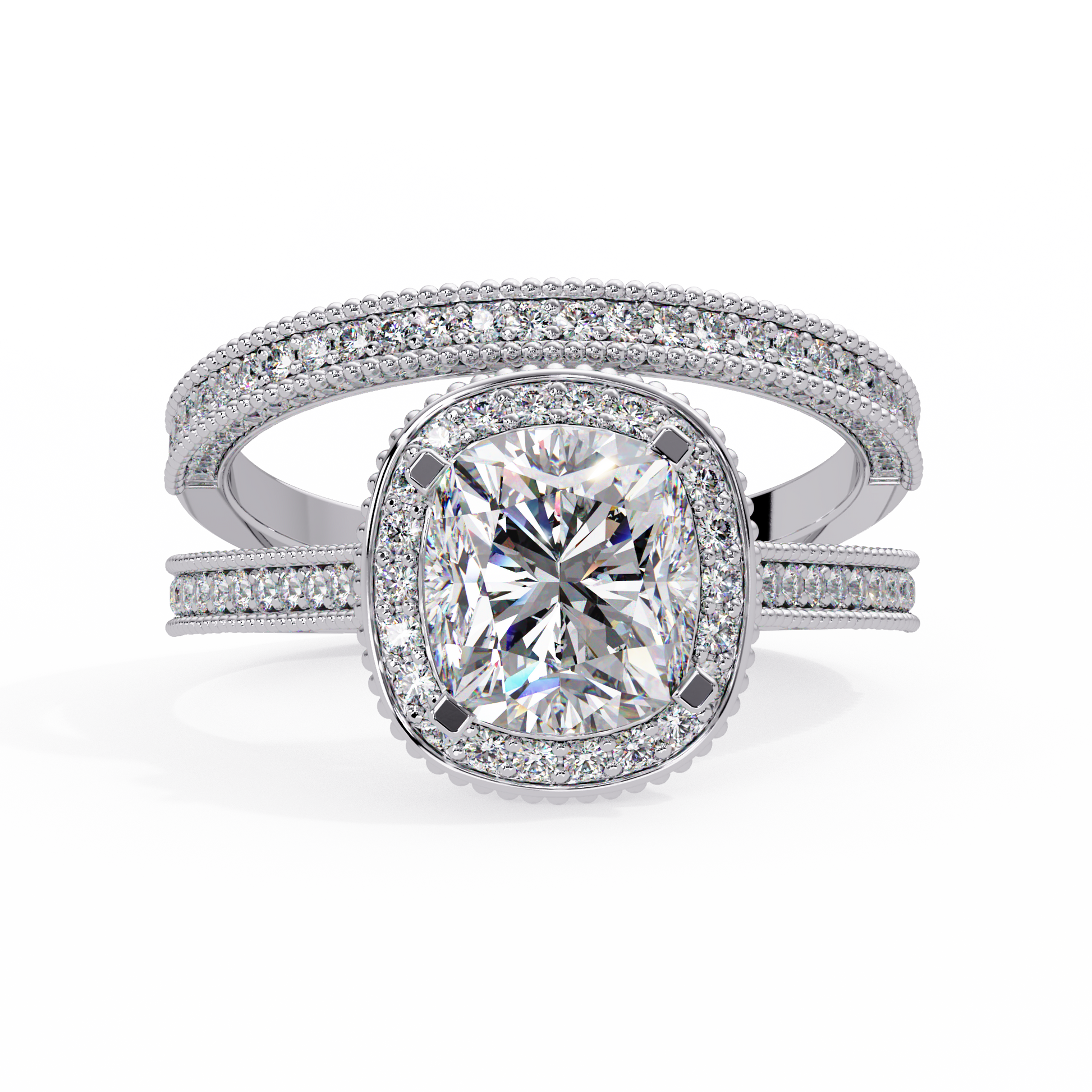 Cushion Cut Lab Grown Diamond Halo Accented Ring