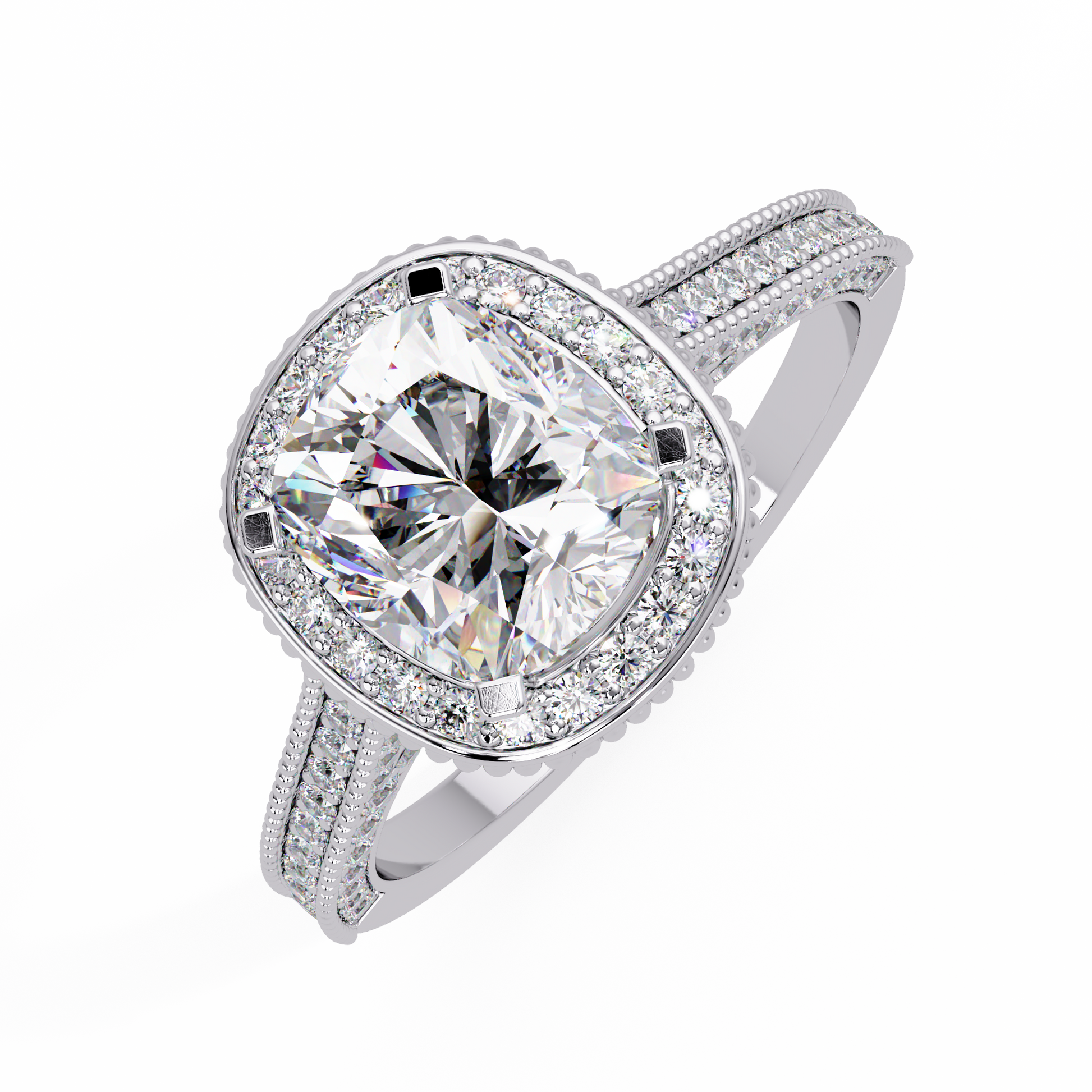 Cushion Cut Lab Grown Diamond Halo Accented Ring