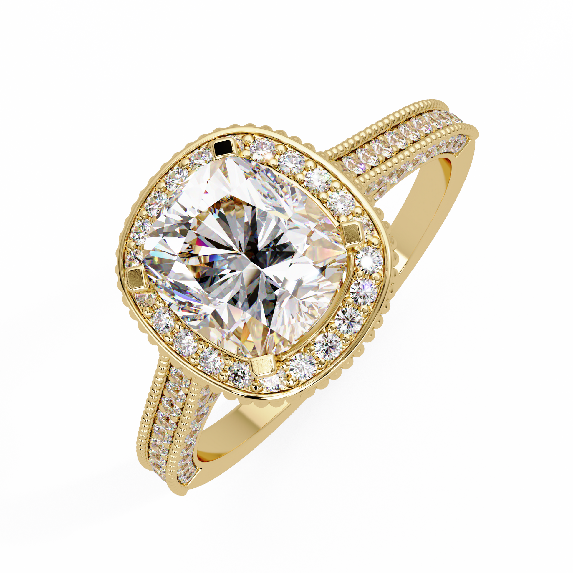 Cushion Cut Lab Grown Diamond Halo Accented Ring