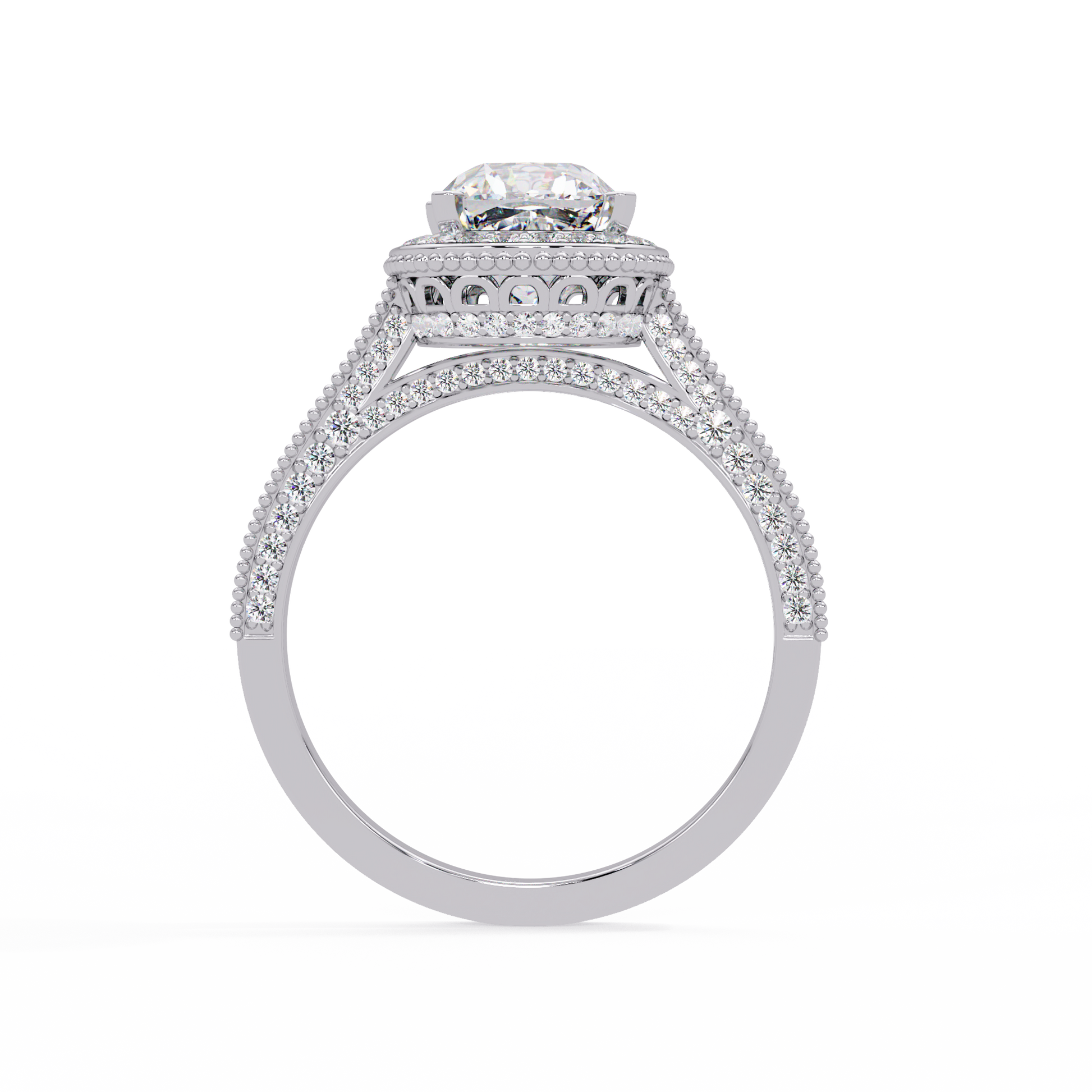 Cushion Cut Lab Grown Diamond Halo Accented Ring