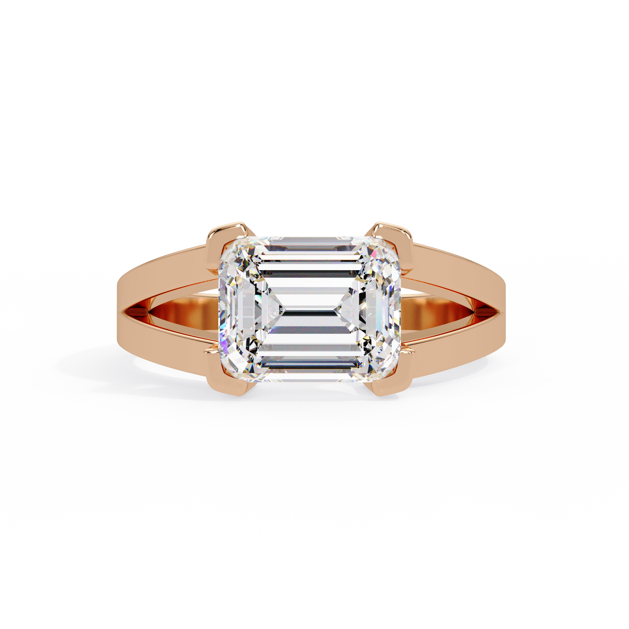 Emerald Cut Lab Grown Diamond Solitaire Ring Split Shank