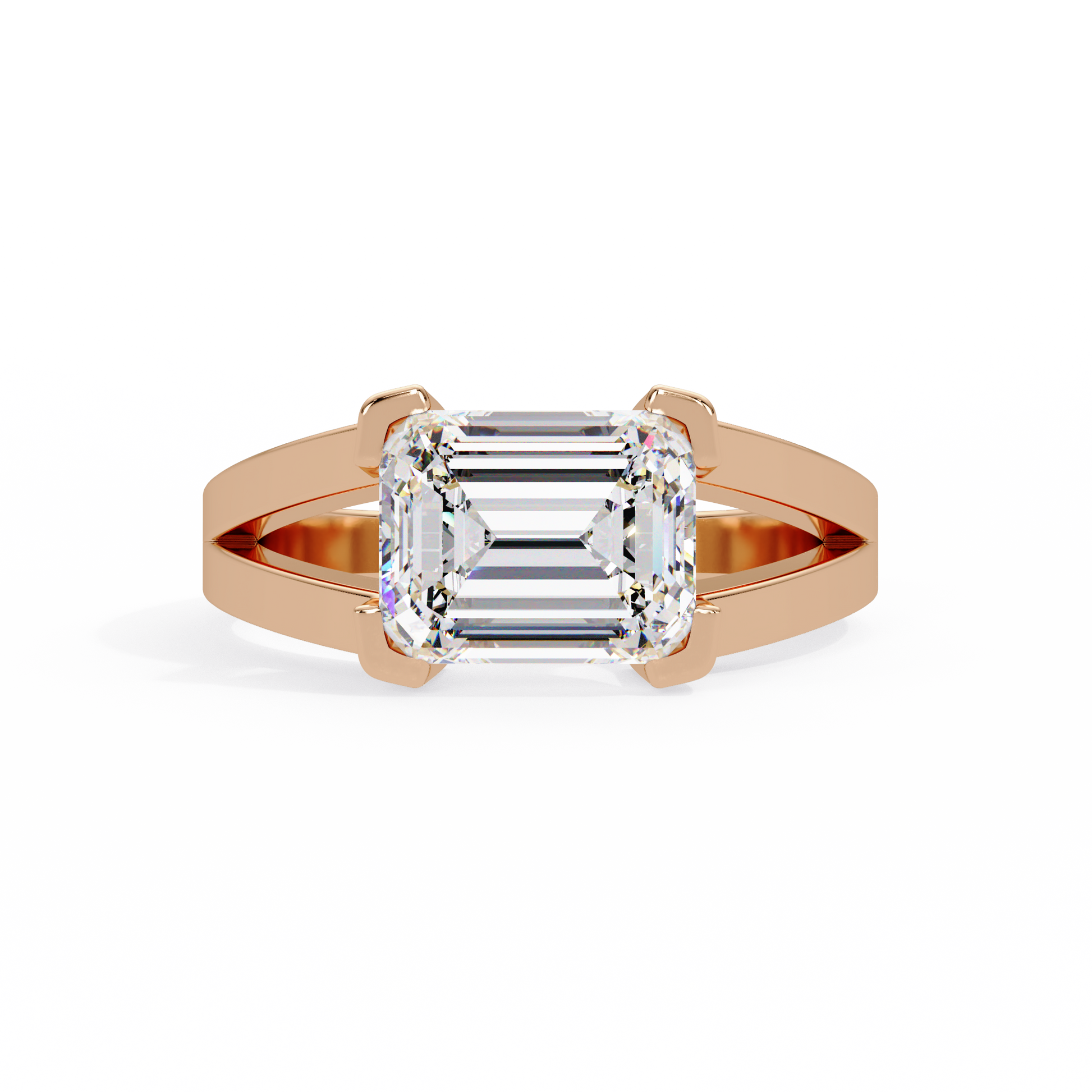 Emerald Cut Lab Grown Diamond Solitaire Ring Split Shank