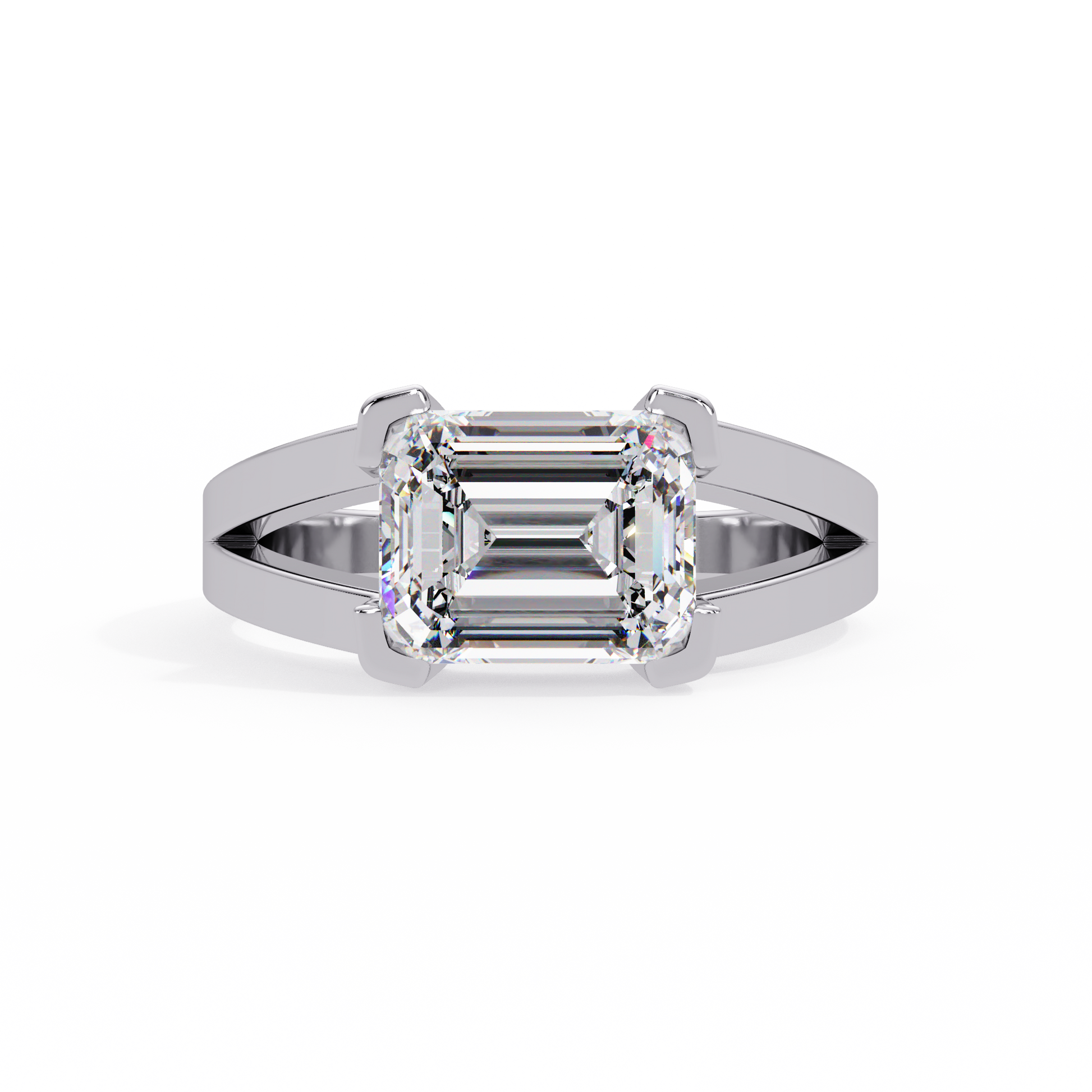 Emerald Cut Lab Grown Diamond Solitaire Ring Split Shank
