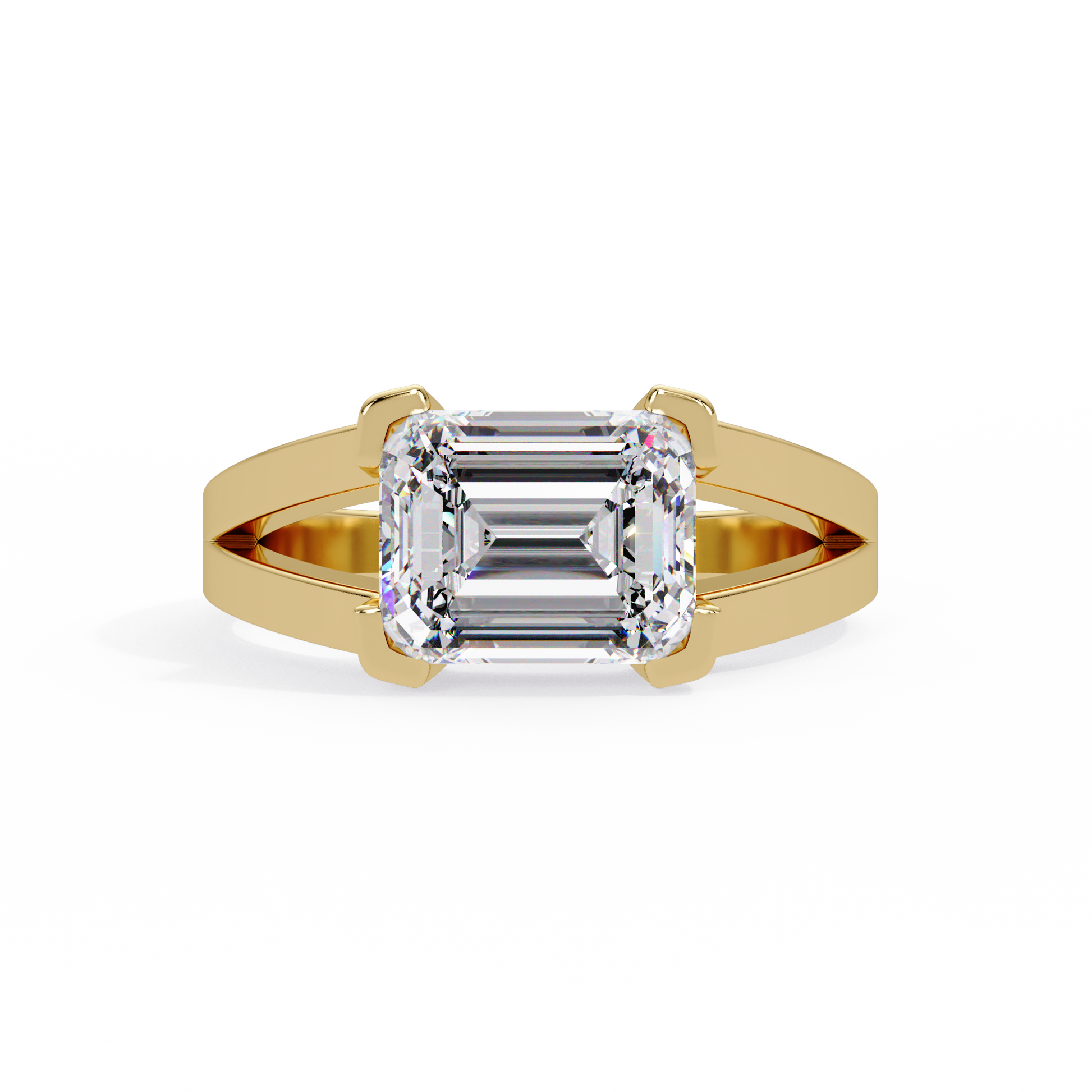 Emerald Cut Lab Grown Diamond Solitaire Ring Split Shank