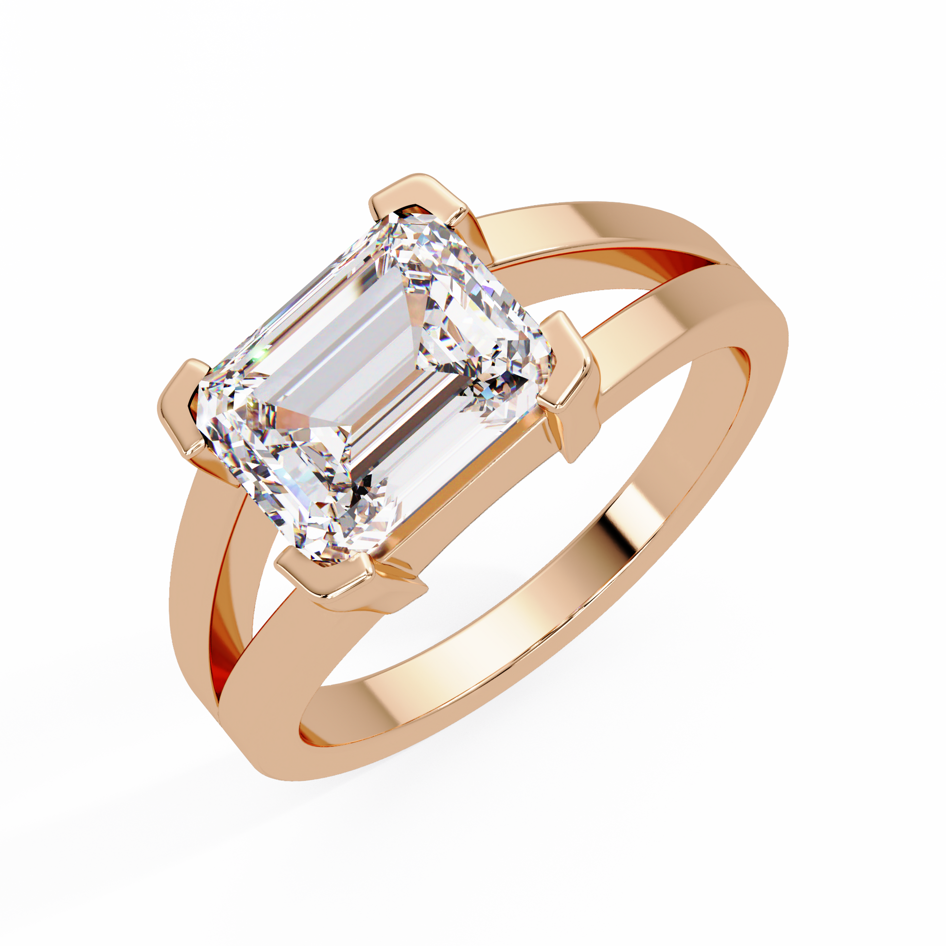 Emerald Cut Lab Grown Diamond Solitaire Ring Split Shank