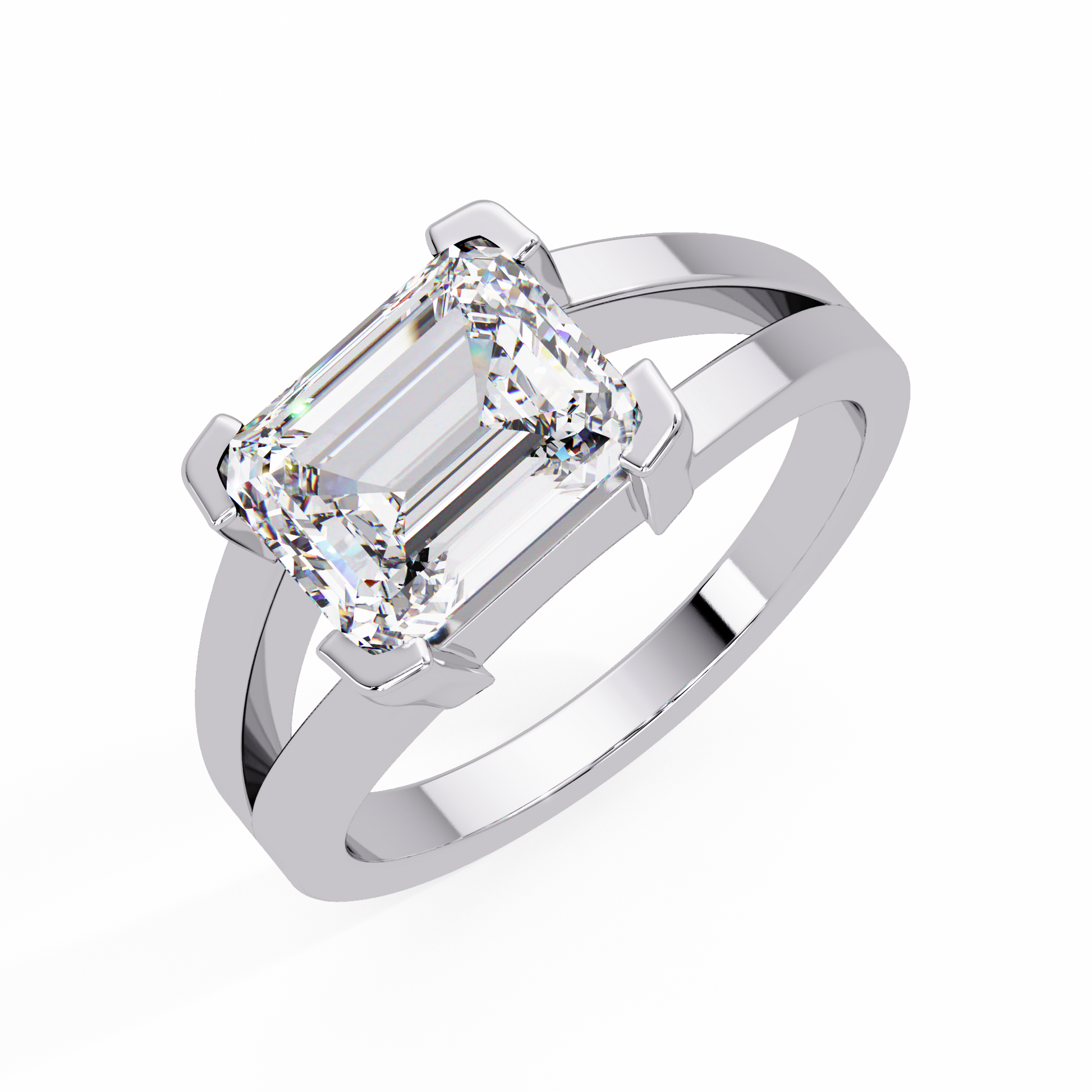 Emerald Cut Lab Grown Diamond Solitaire Ring Split Shank