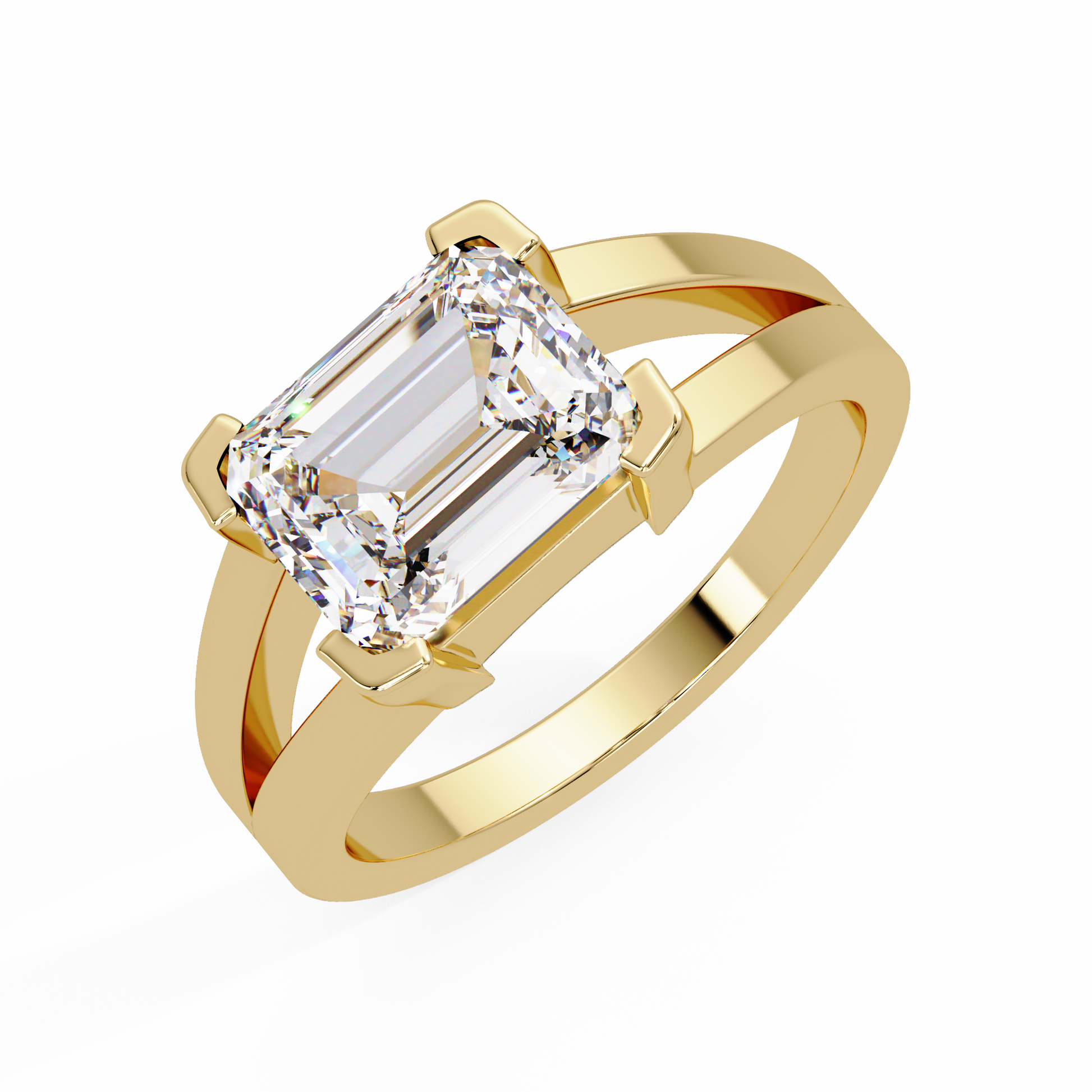 Emerald Cut Lab Grown Diamond Solitaire Ring Split Shank