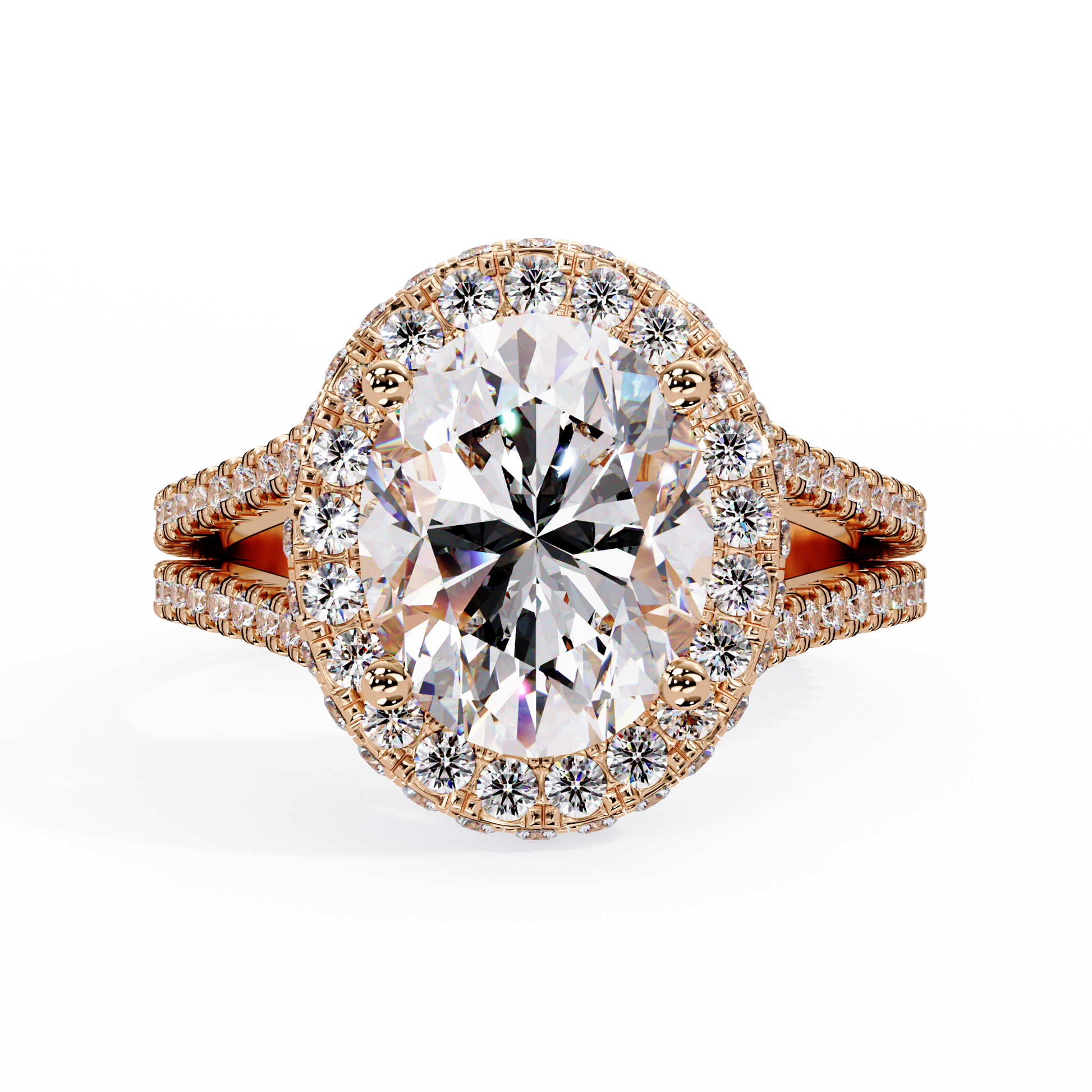Oval Cut Lab Grown Dimond Halo Ring in Split Shank