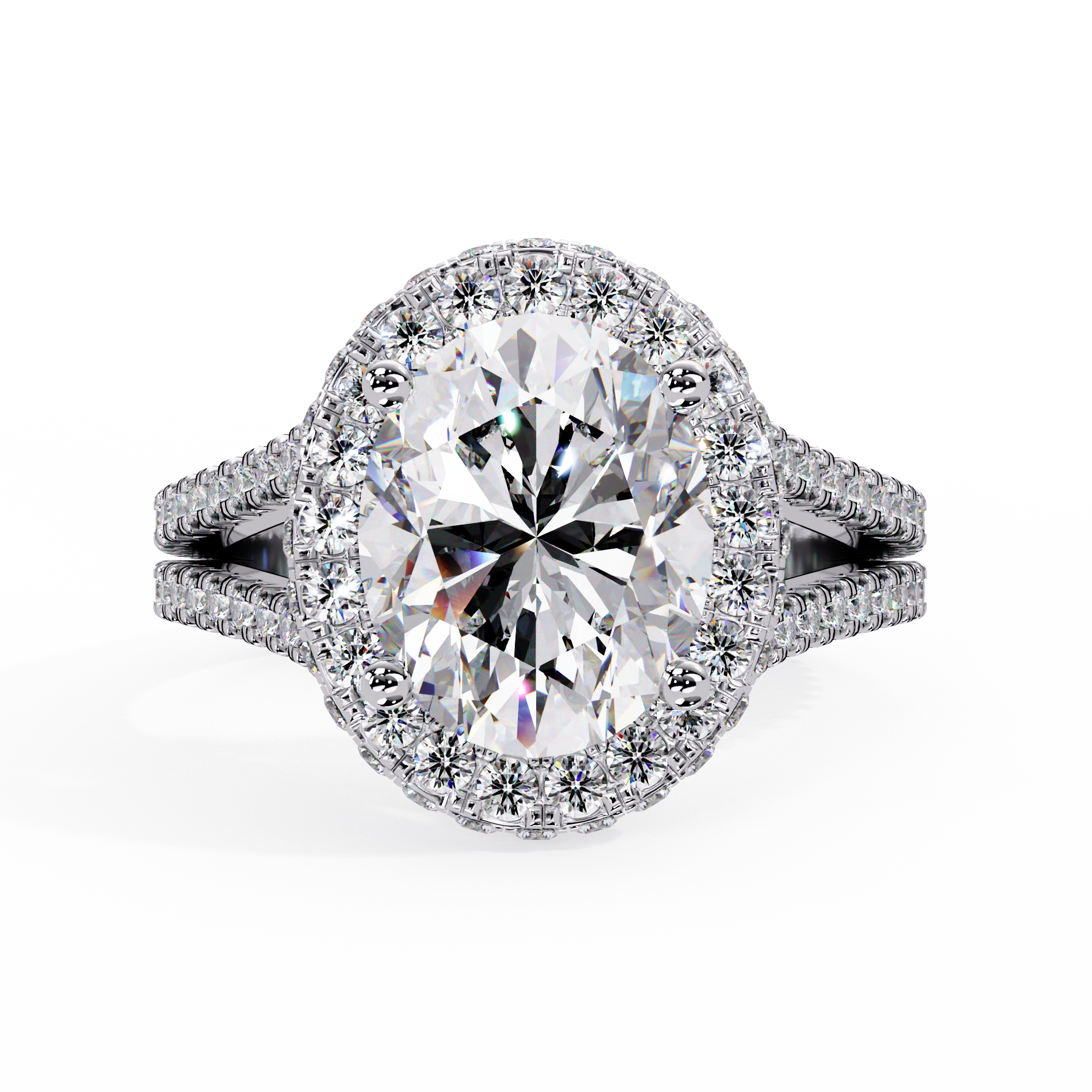 Oval Cut Lab Grown Dimond Halo Ring in Split Shank