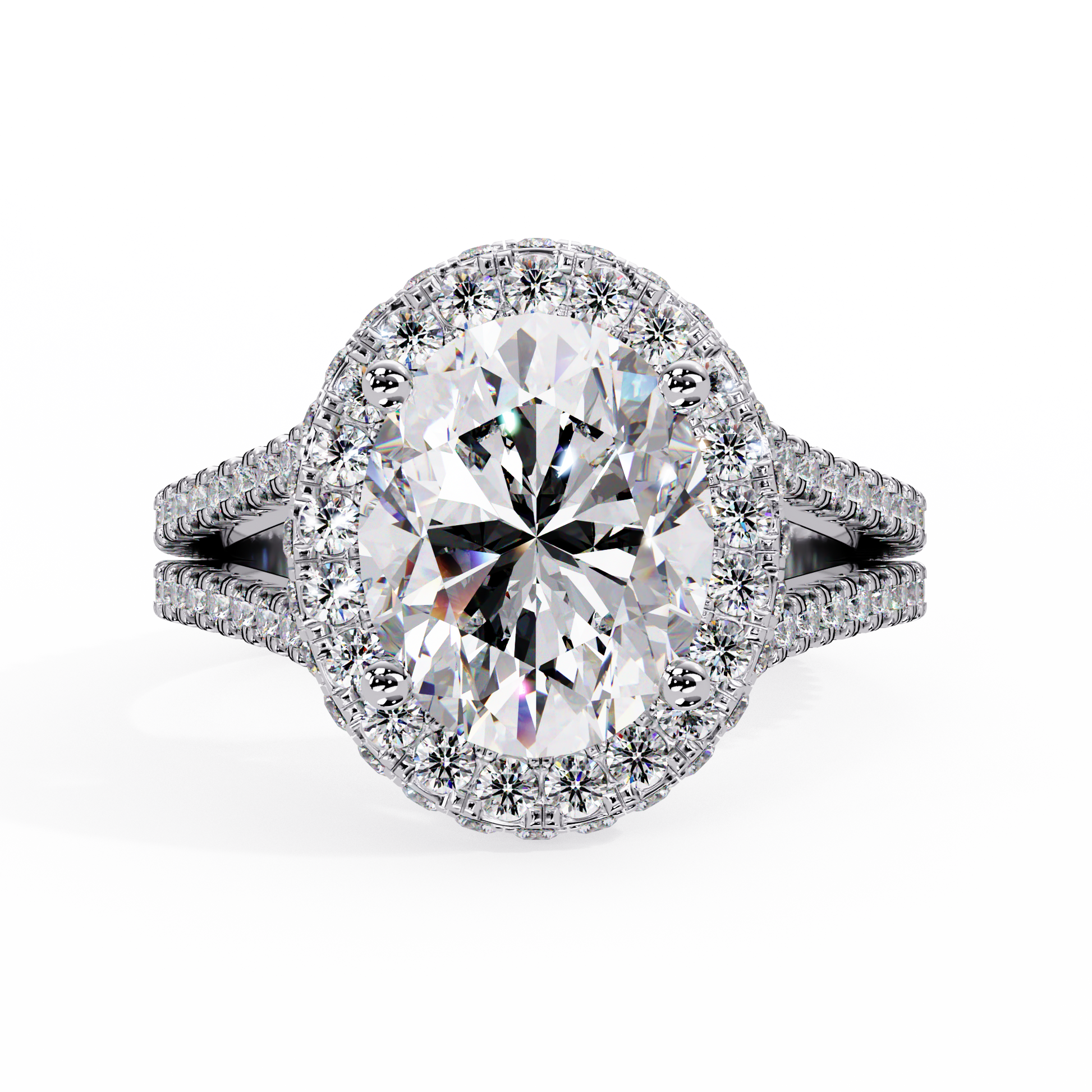 Oval Cut Lab Grown Dimond Halo Ring in Split Shank