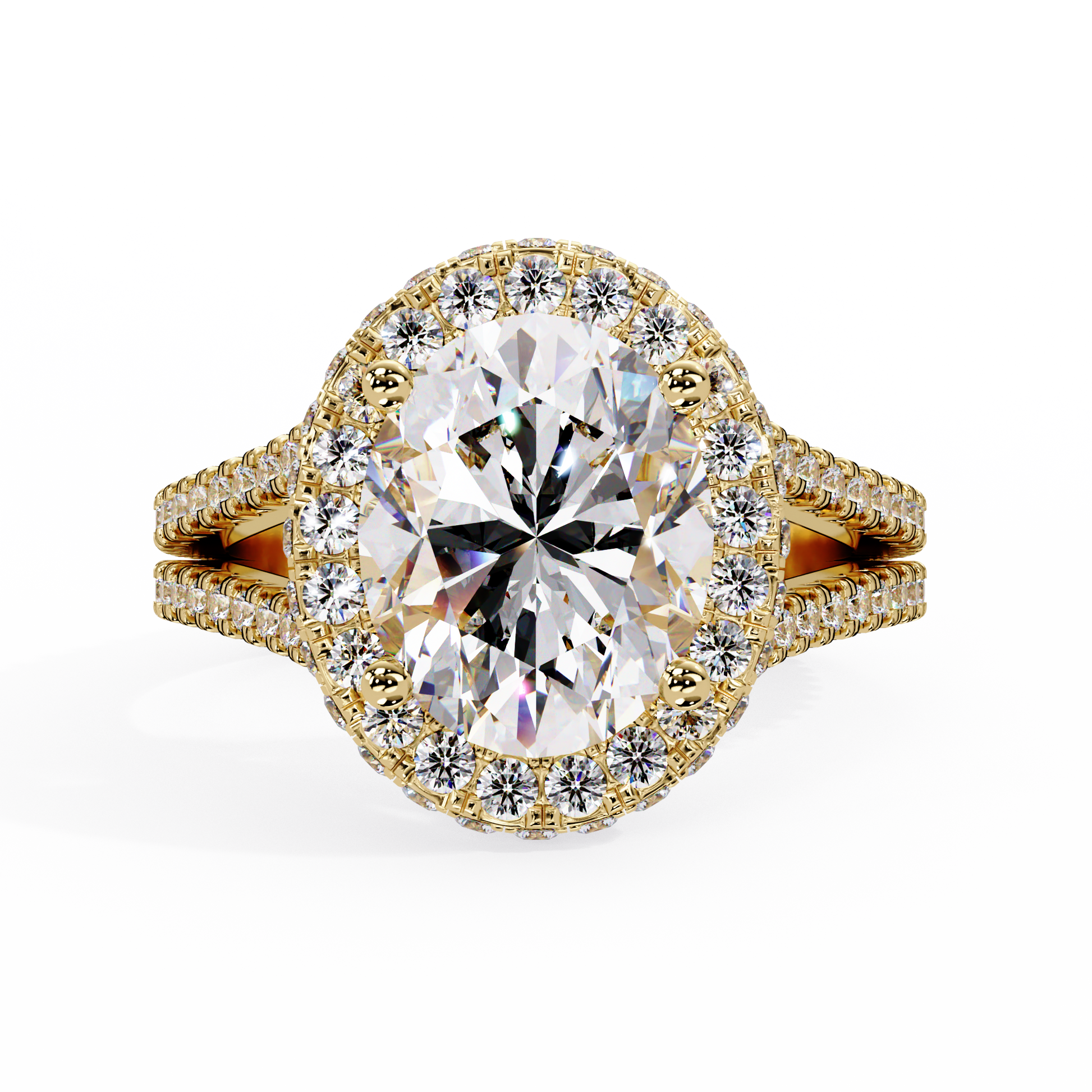 Oval Cut Lab Grown Dimond Halo Ring in Split Shank