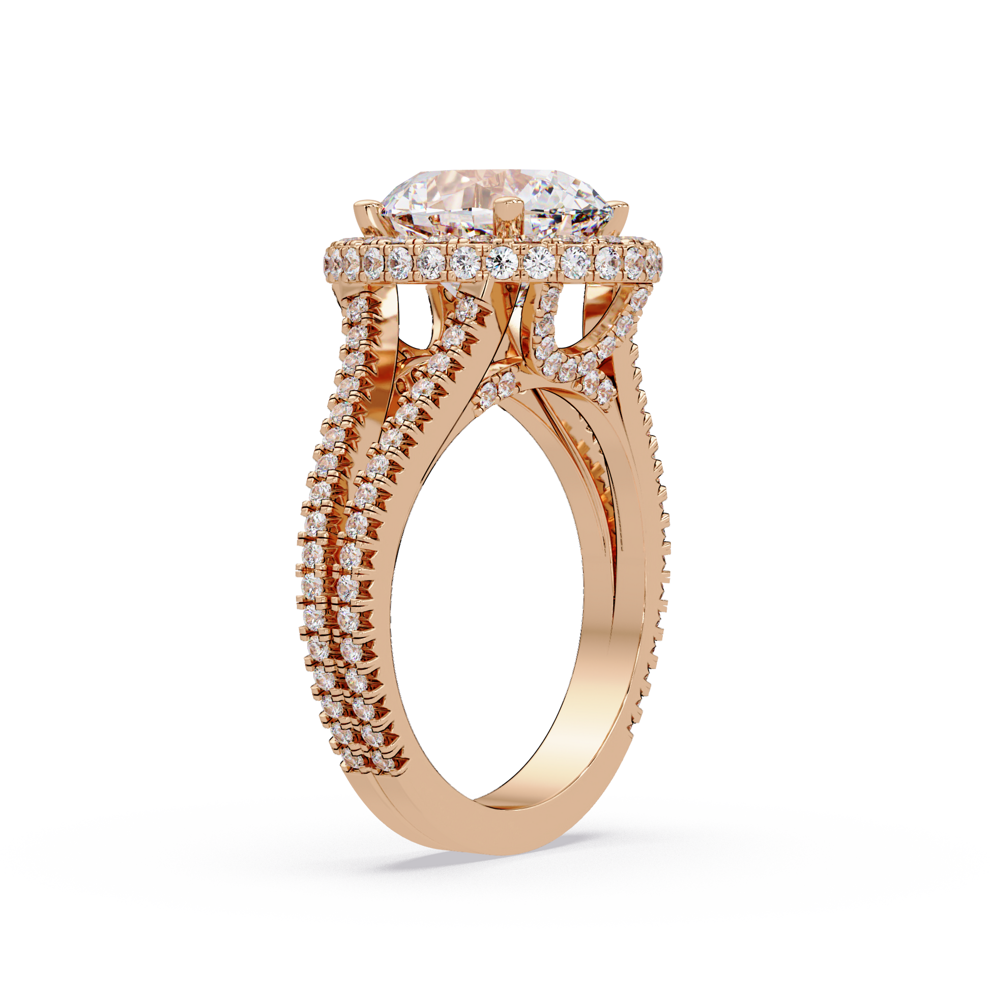Oval Cut Lab Grown Dimond Halo Ring in Split Shank