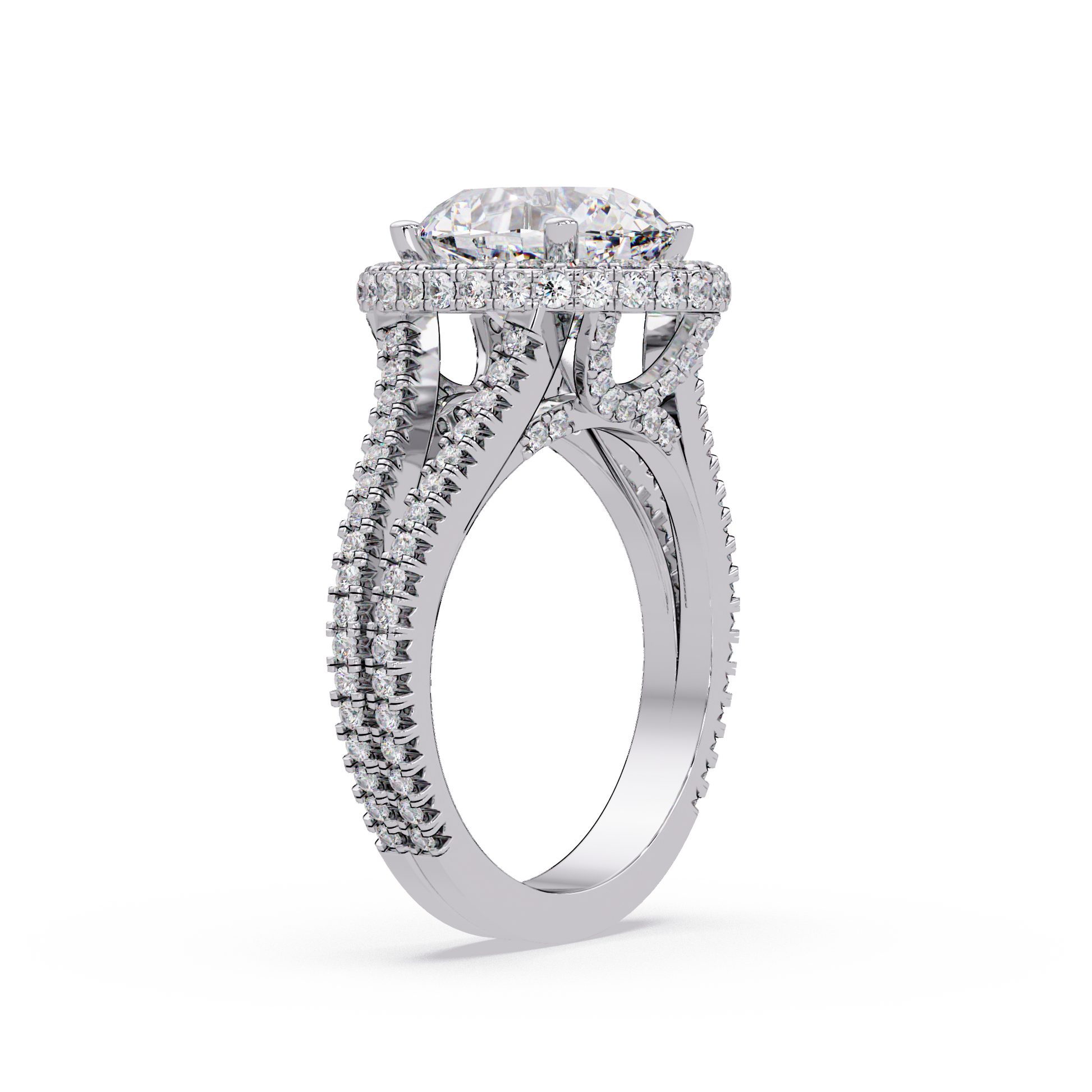 Oval Cut Lab Grown Dimond Halo Ring in Split Shank