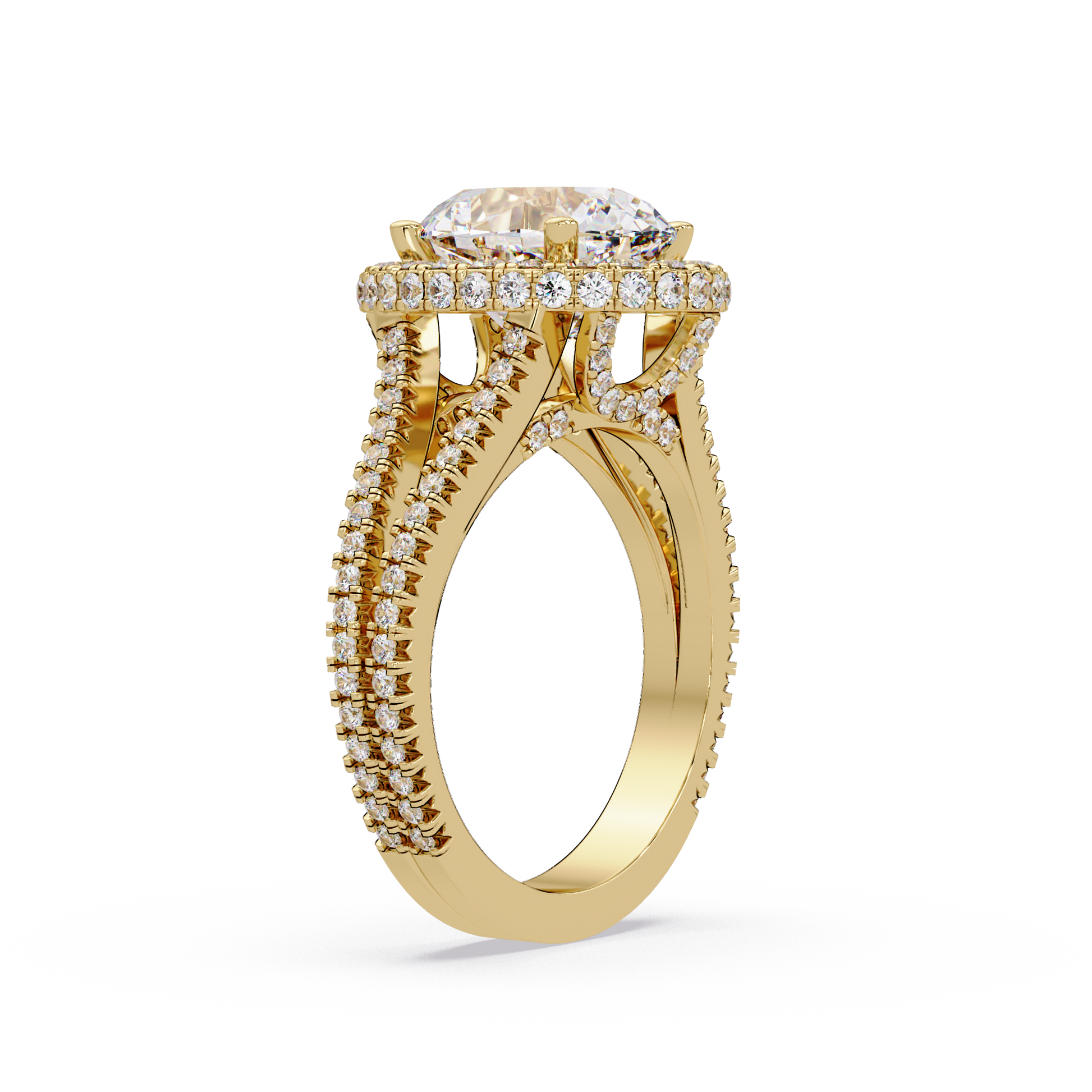 Oval Cut Lab Grown Dimond Halo Ring in Split Shank