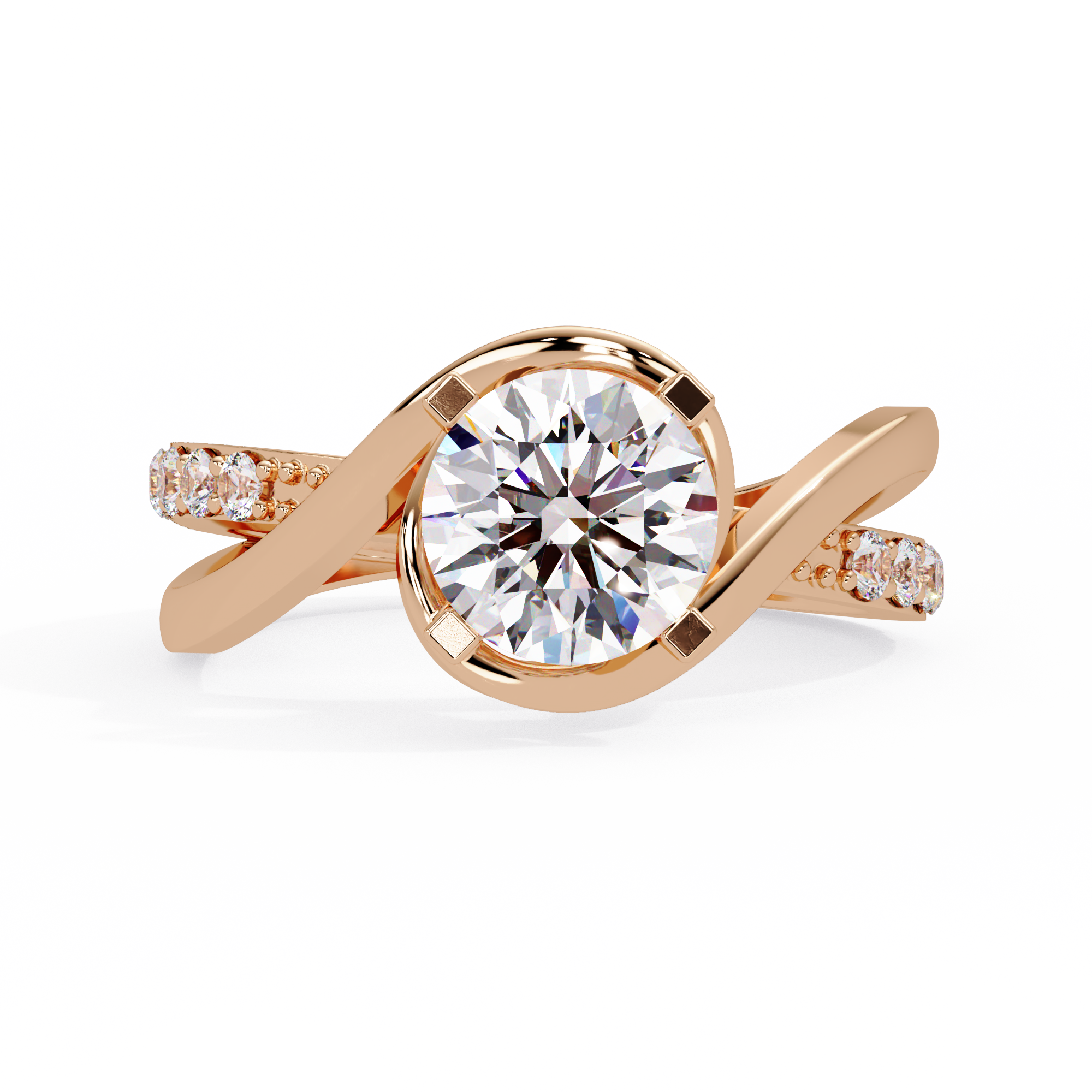 Round Cut Lab Grown Diamond Twisted Shank Ring