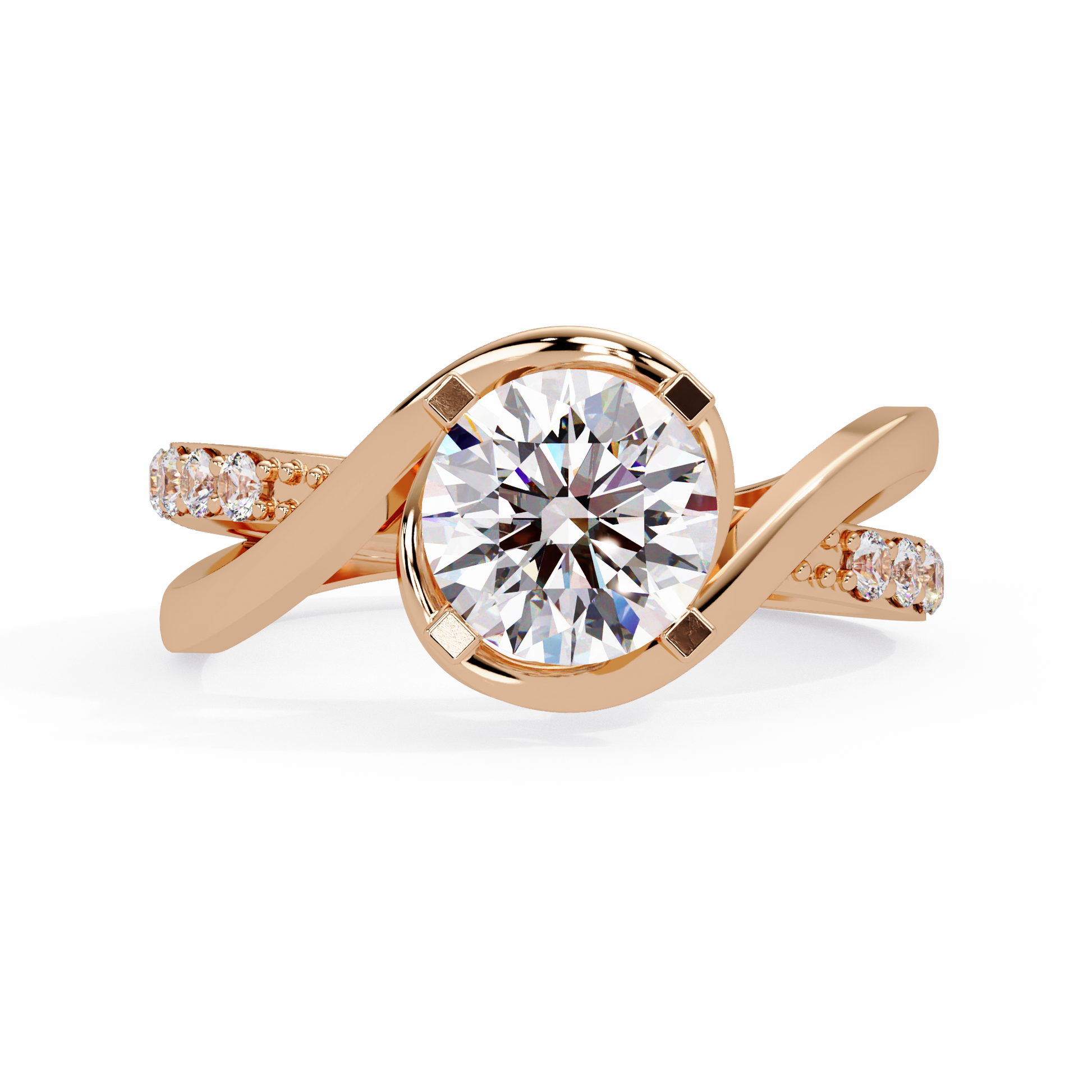 Round Cut Lab Grown Diamond Twisted Shank Ring