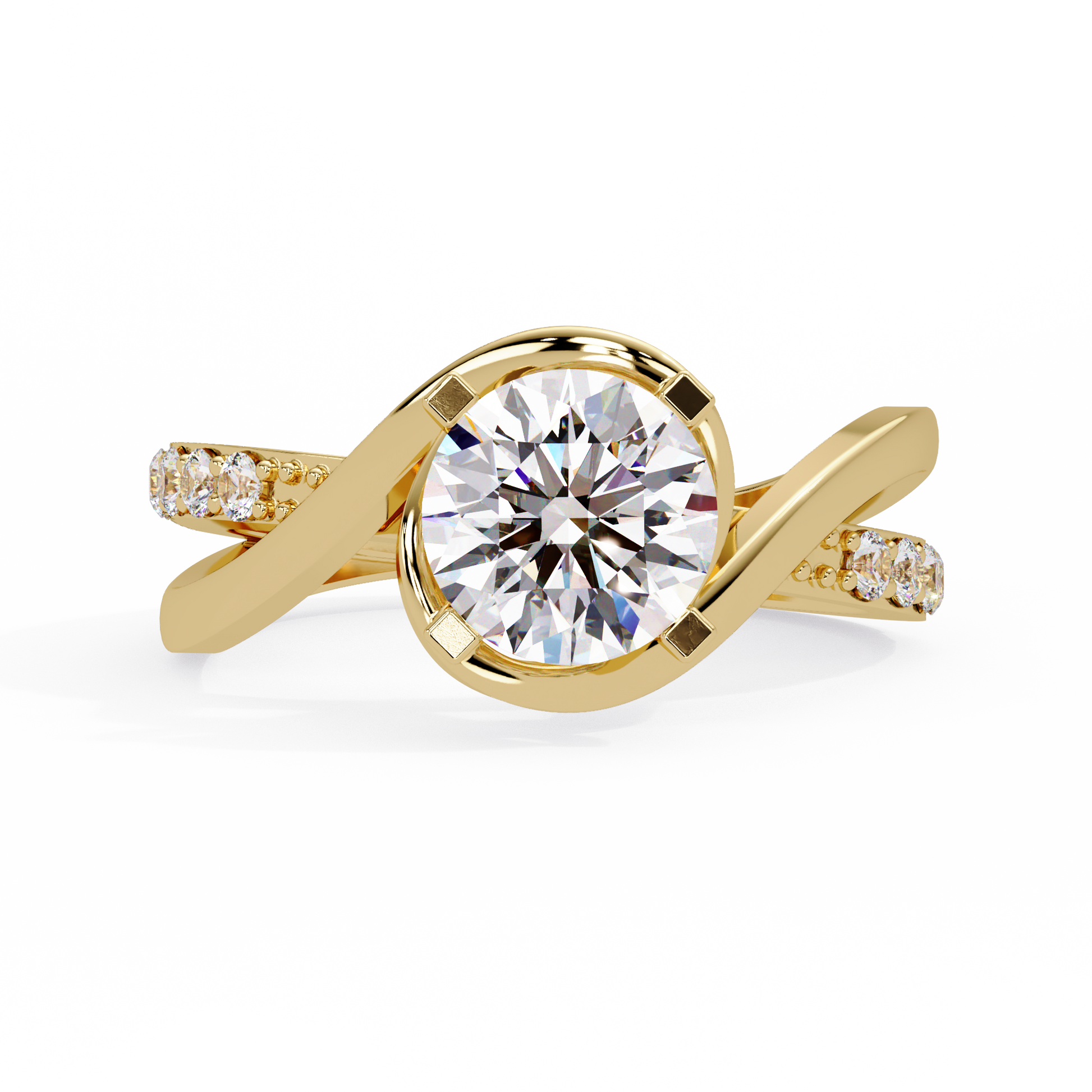Round Cut Lab Grown Diamond Twisted Shank Ring