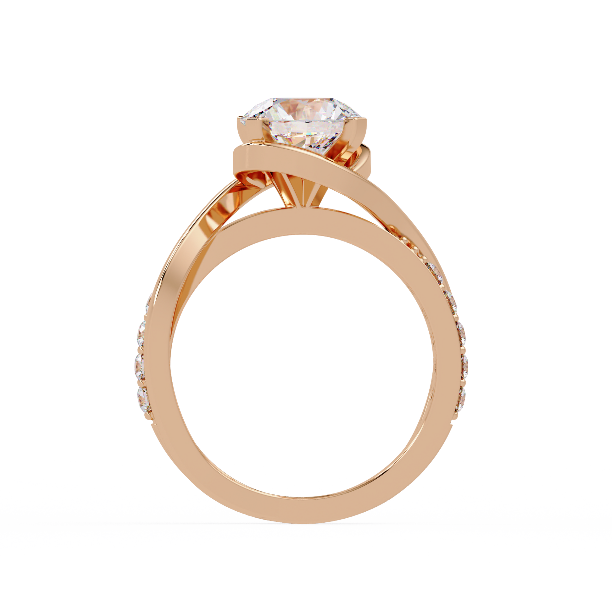 Round Cut Lab Grown Diamond Twisted Shank Ring