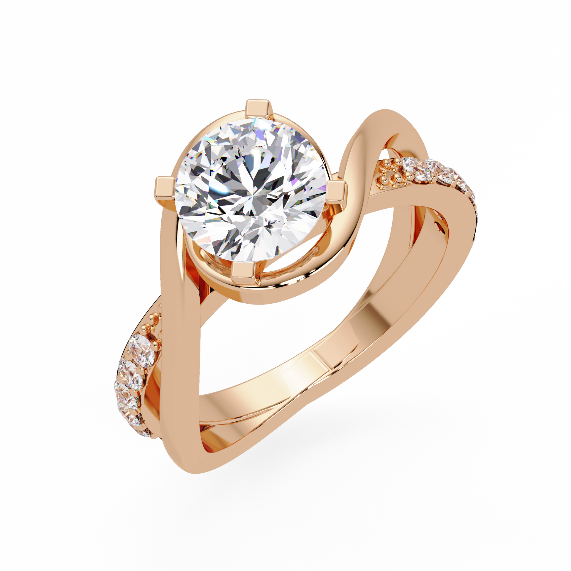 Round Cut Lab Grown Diamond Twisted Shank Ring