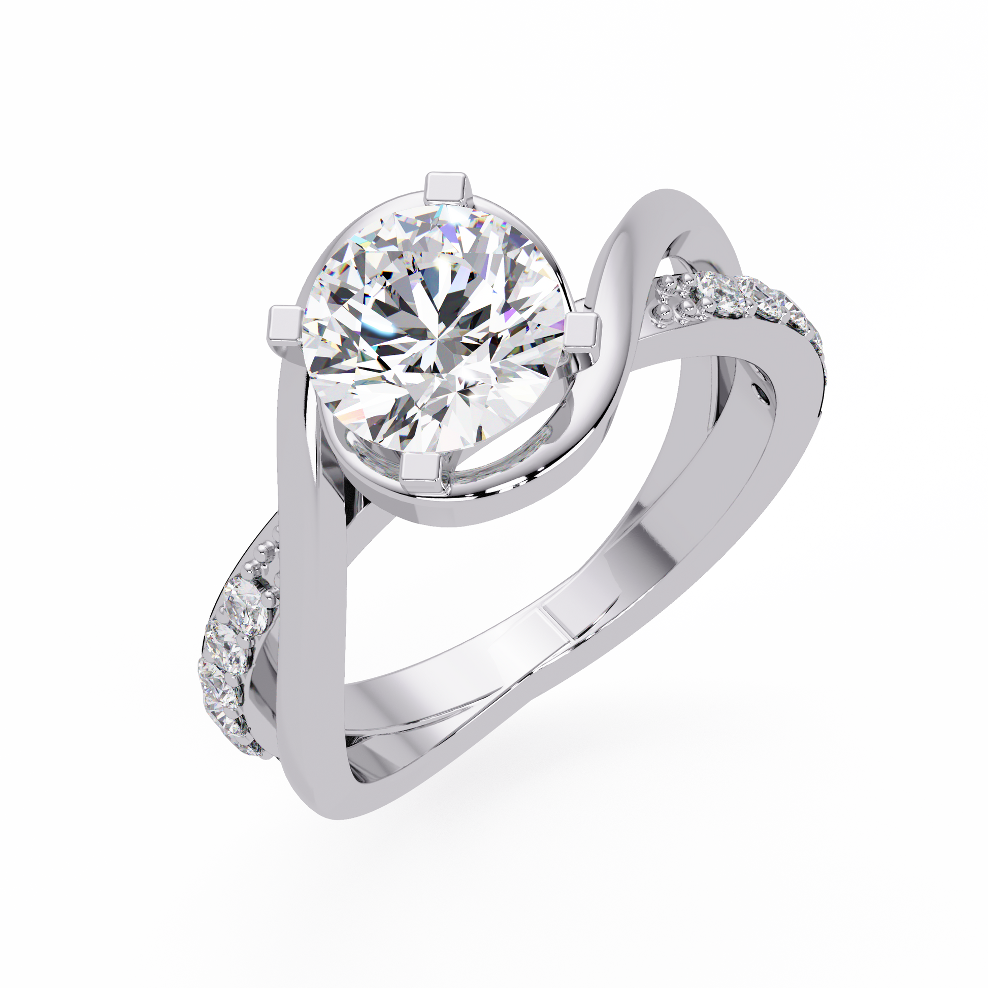 Round Cut Lab Grown Diamond Twisted Shank Ring