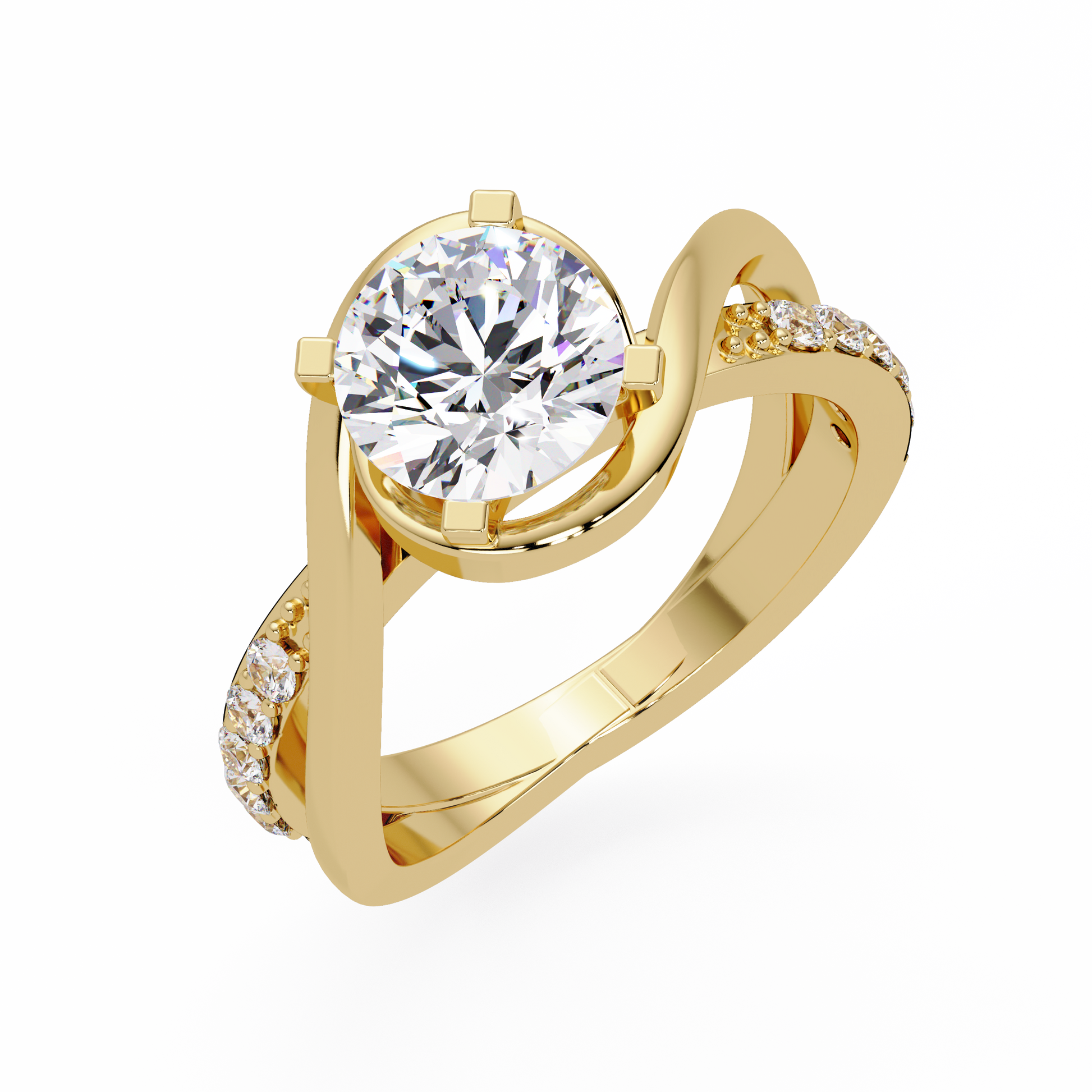 Round Cut Lab Grown Diamond Twisted Shank Ring