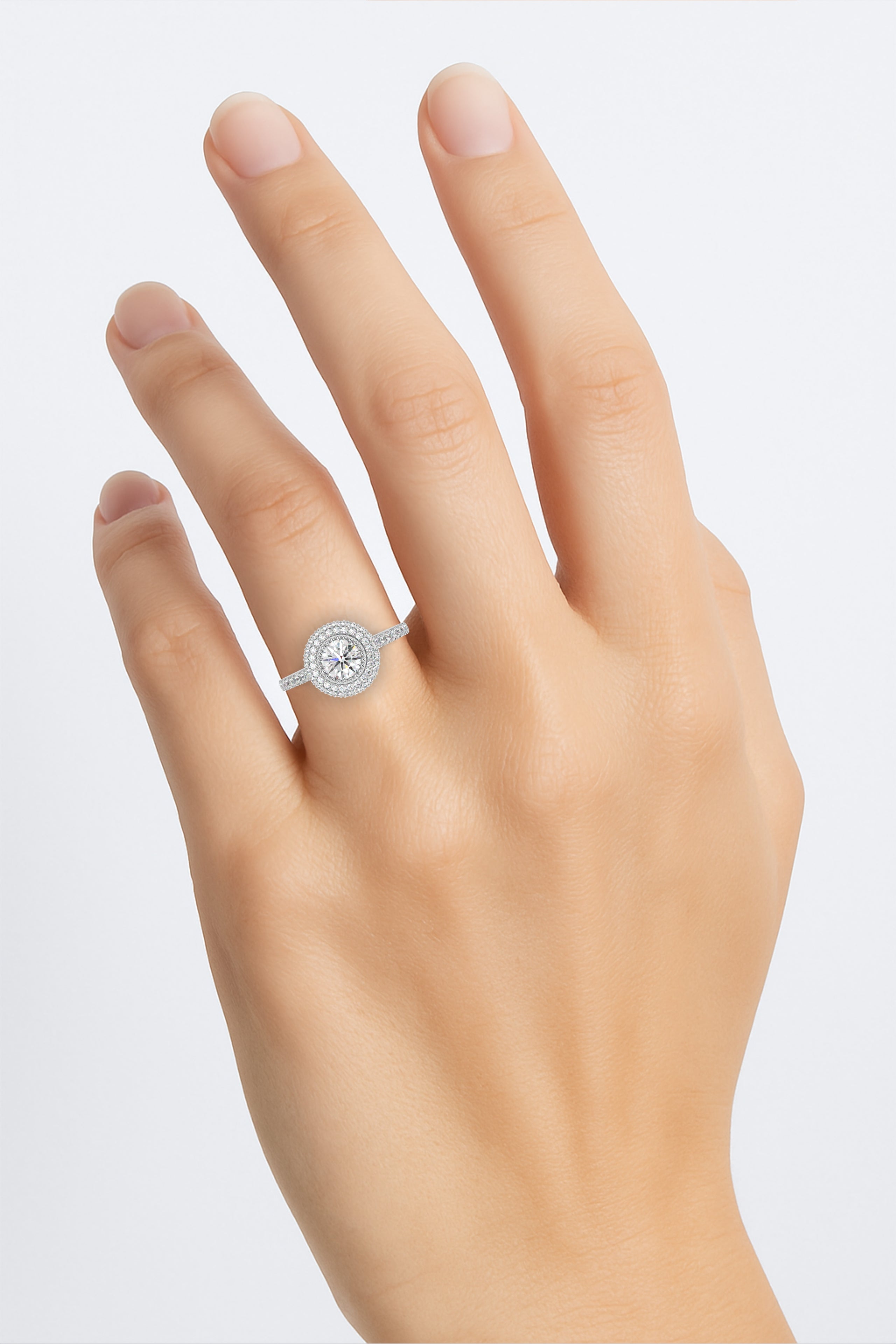 Round Cut Lab Grown Diamond Double Halo Ring