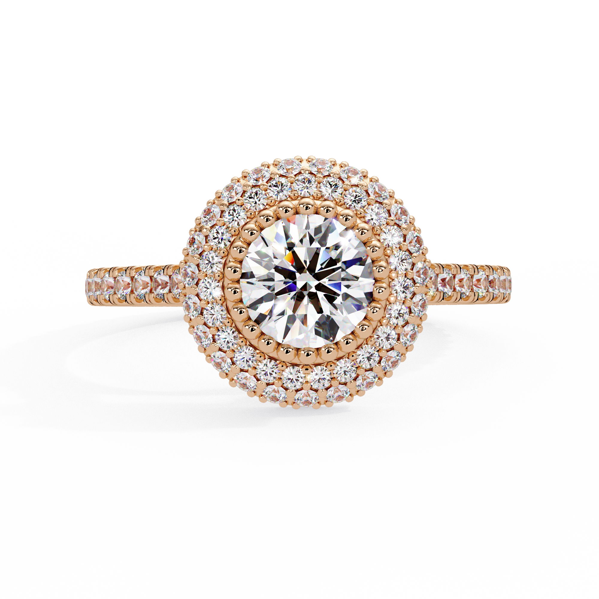 Round Cut Lab Grown Diamond Double Halo Ring