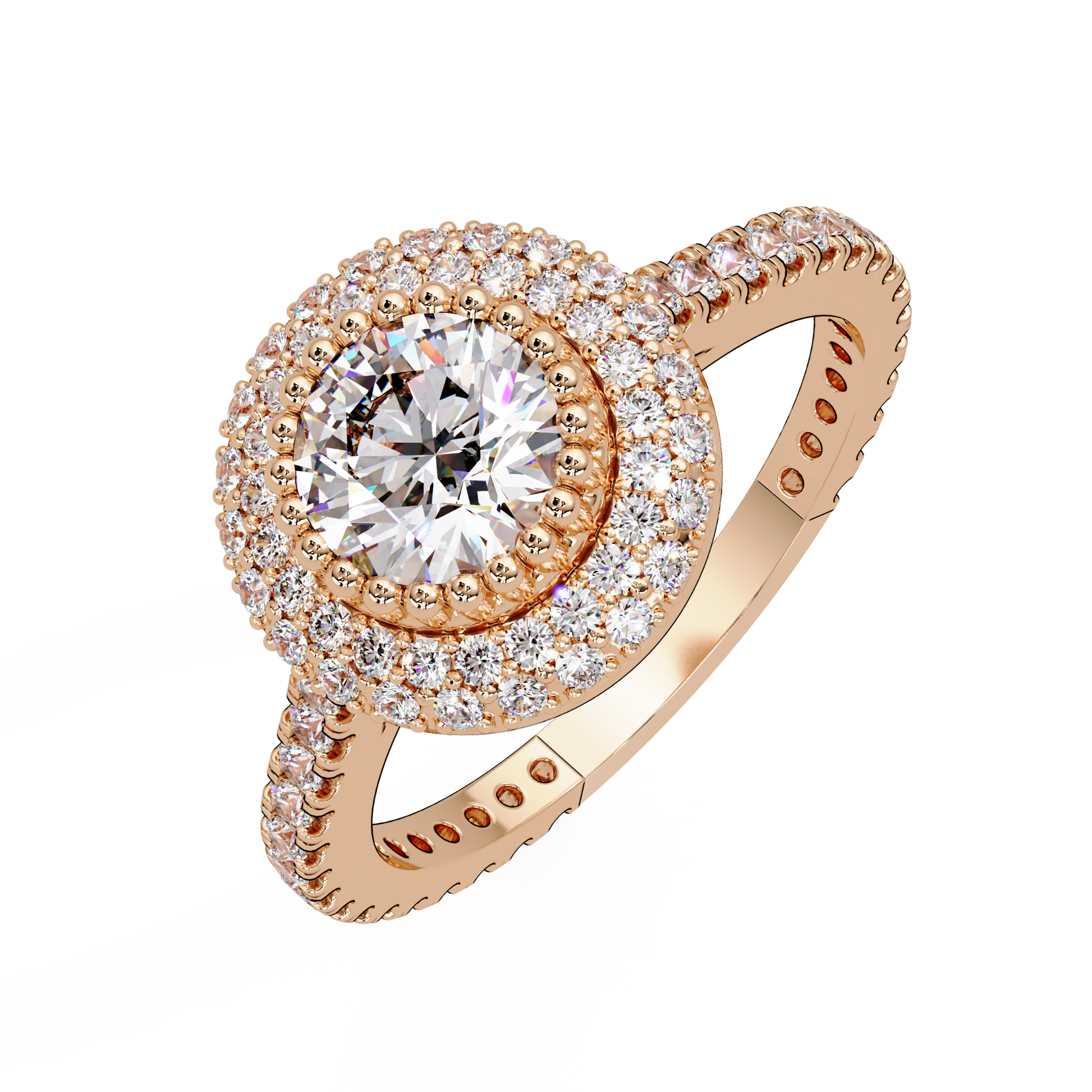 Round Cut Lab Grown Diamond Double Halo Ring