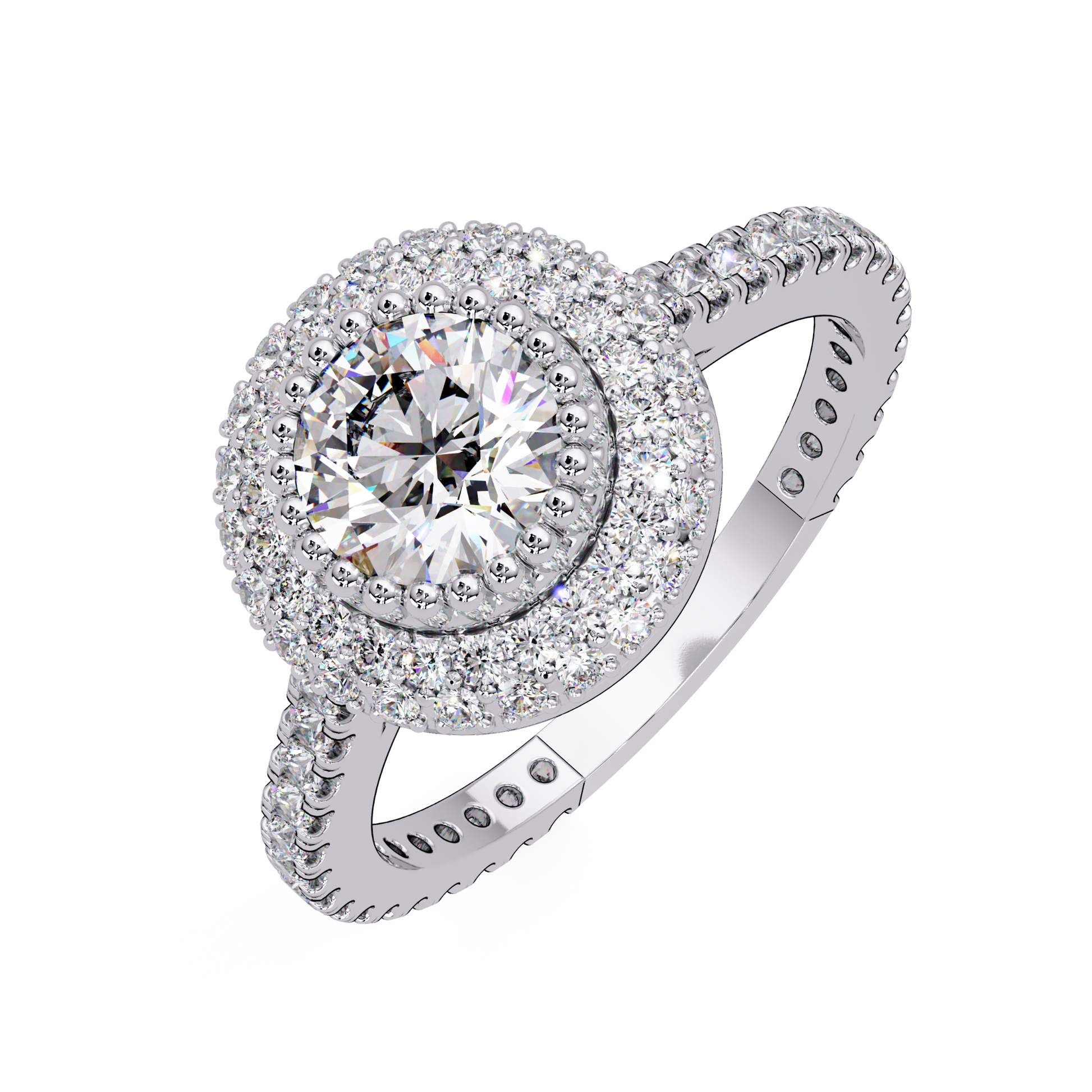 Round Cut Lab Grown Diamond Double Halo Ring