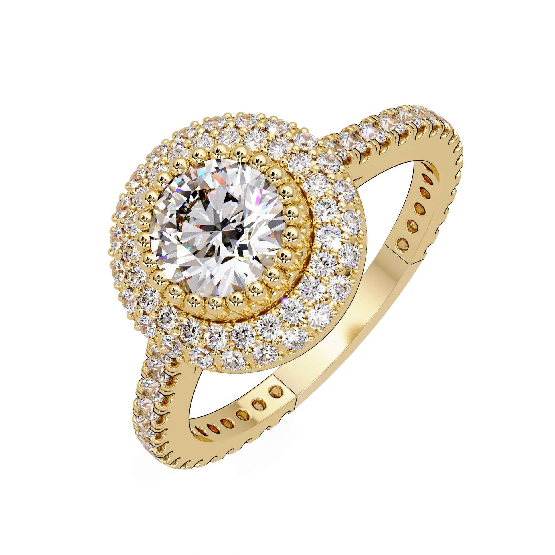Round Cut Lab Grown Diamond Double Halo Ring