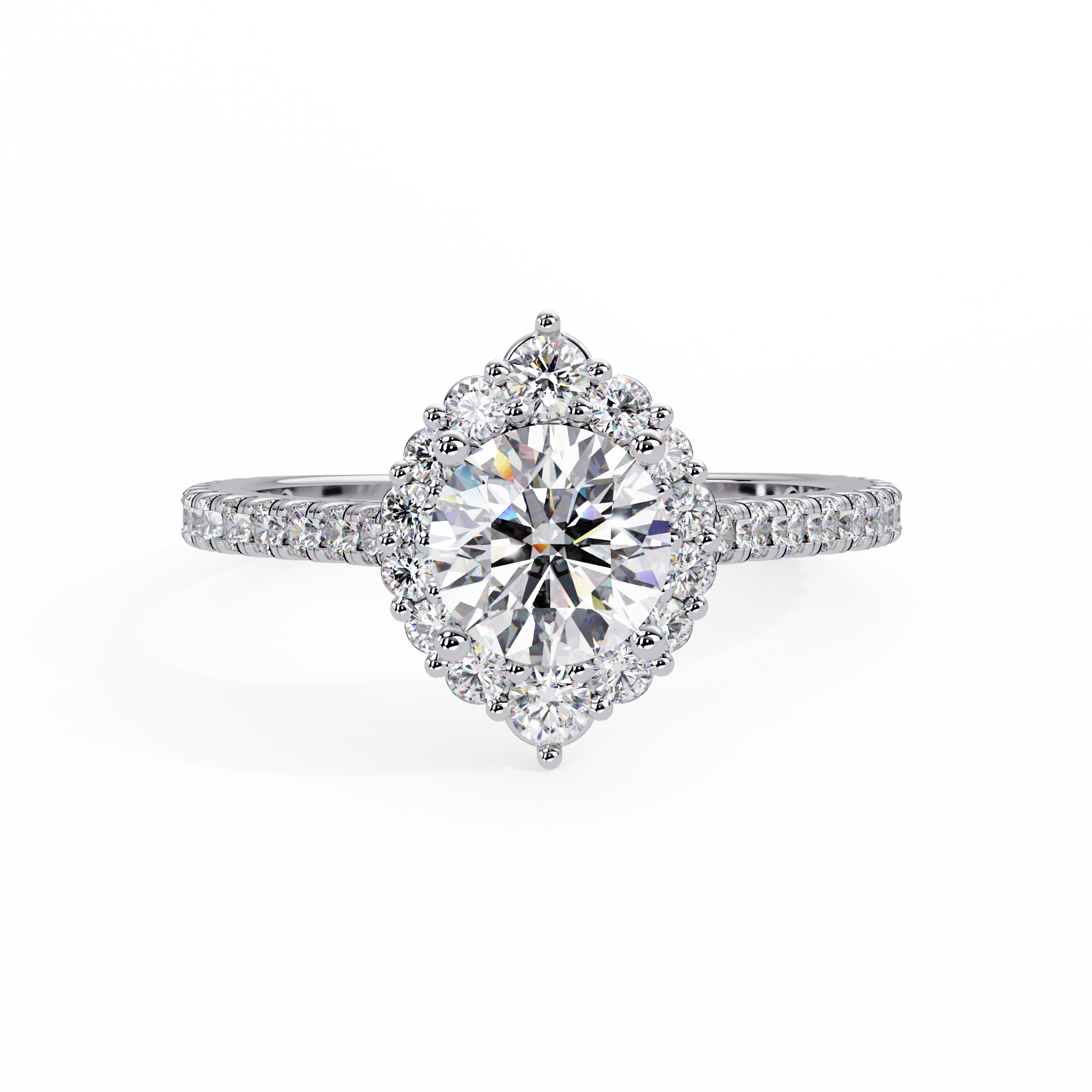 Round Cut Lab Grown Diamond Halo Ring Cathedral Ring
