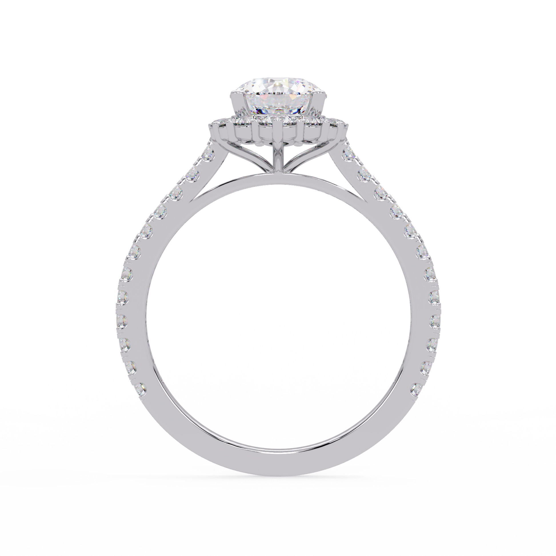 Round Cut Lab Grown Diamond Halo Ring Cathedral Ring