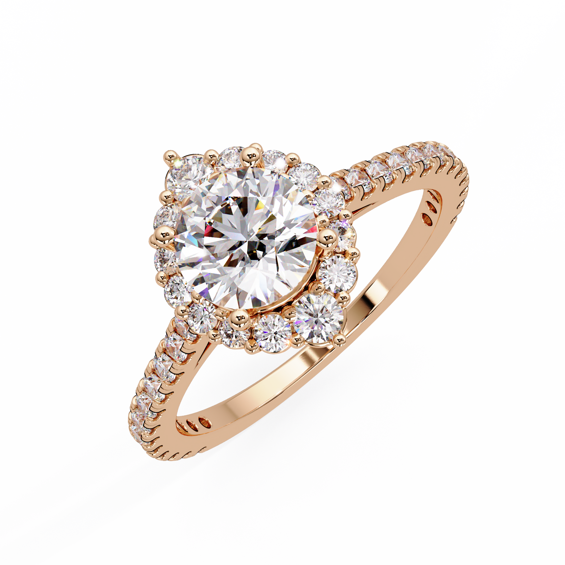 Round Cut Lab Grown Diamond Halo Ring Cathedral Ring