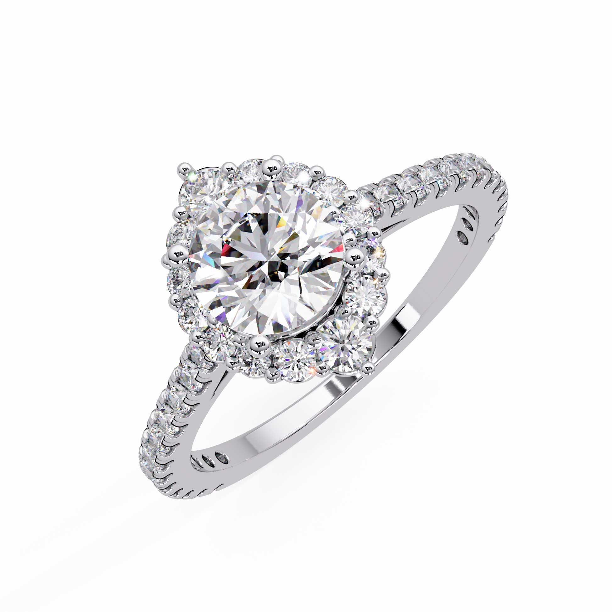 Round Cut Lab Grown Diamond Halo Ring Cathedral Ring