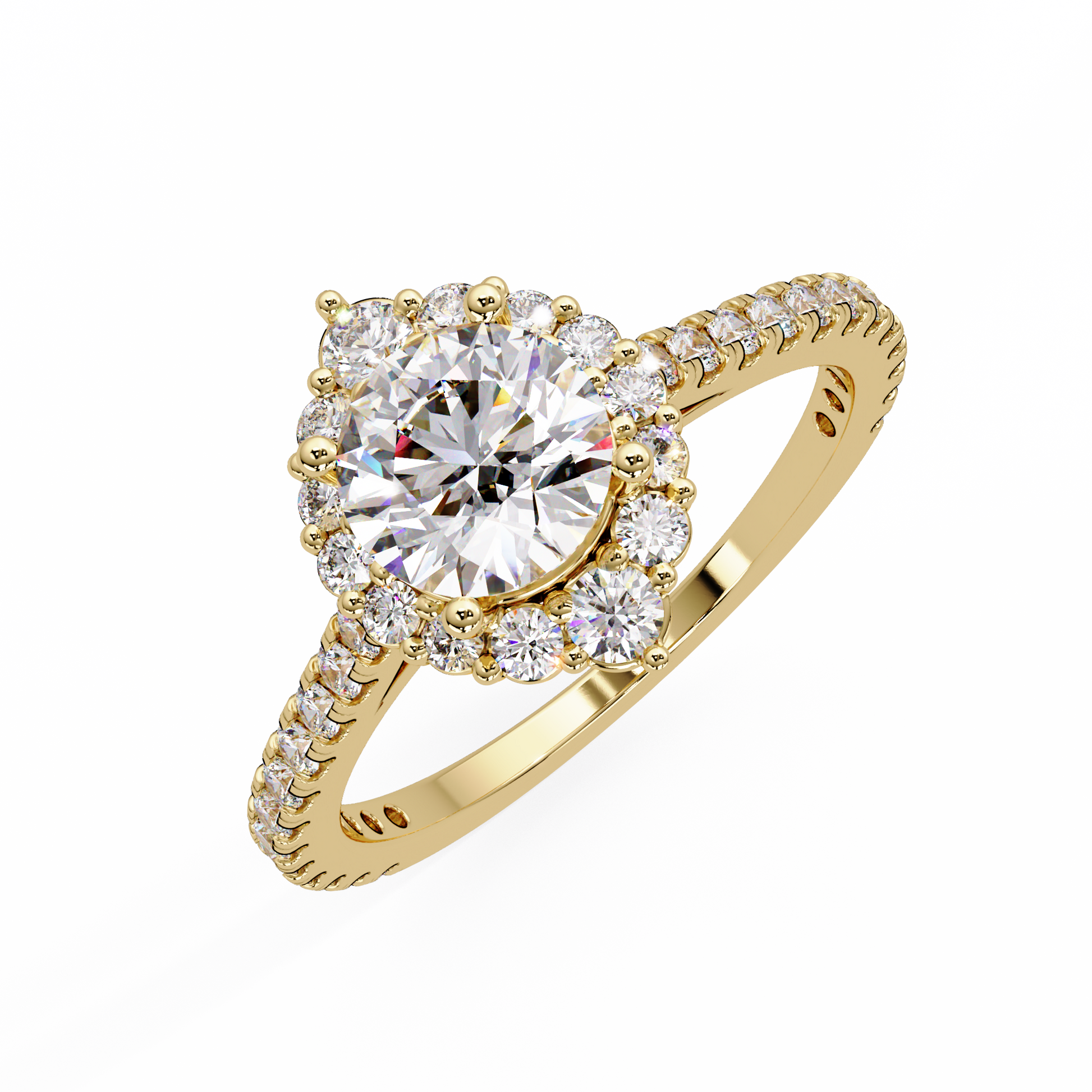 Round Cut Lab Grown Diamond Halo Ring Cathedral Ring