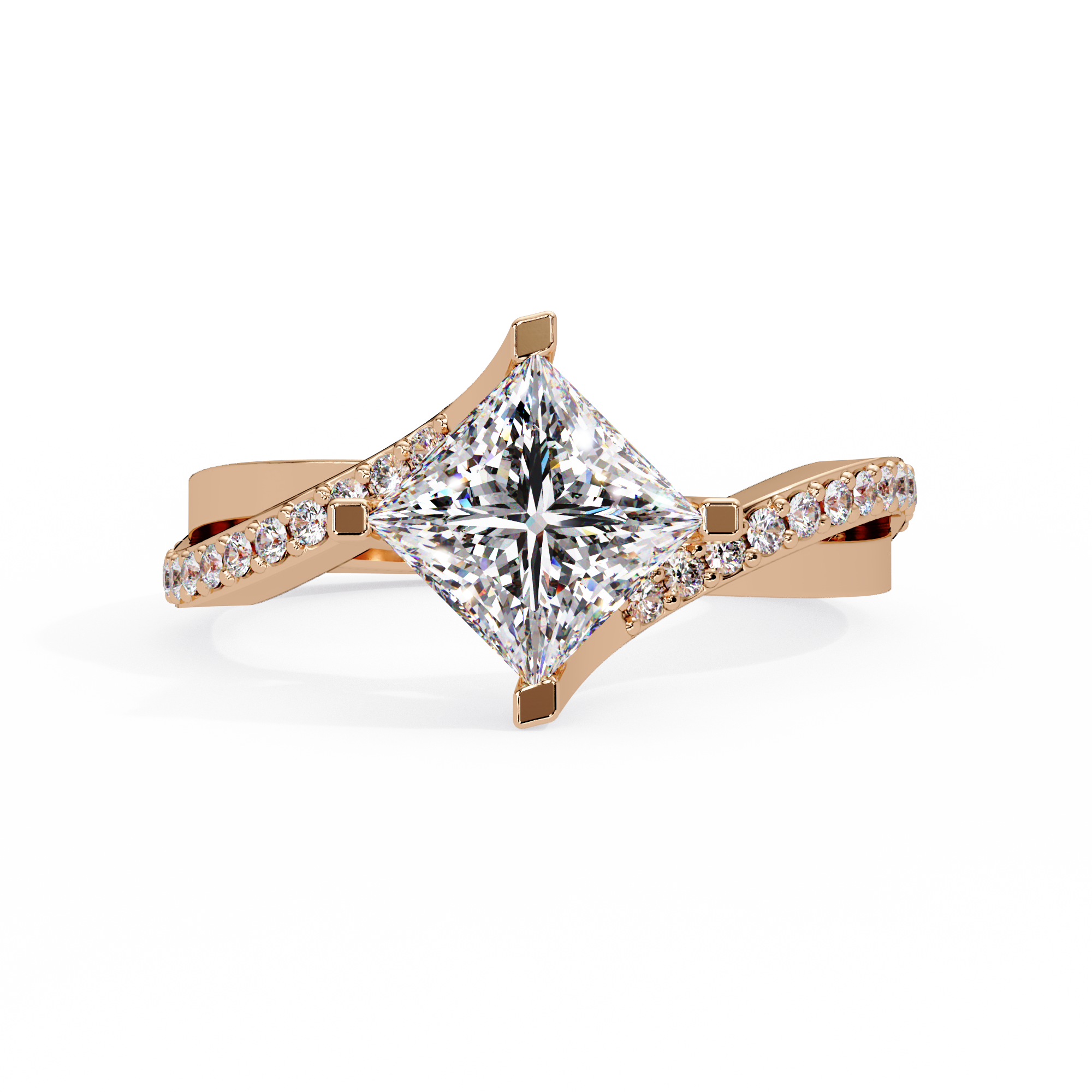 Princess Cut Lab Grown Diamond Bypass Shank Ring