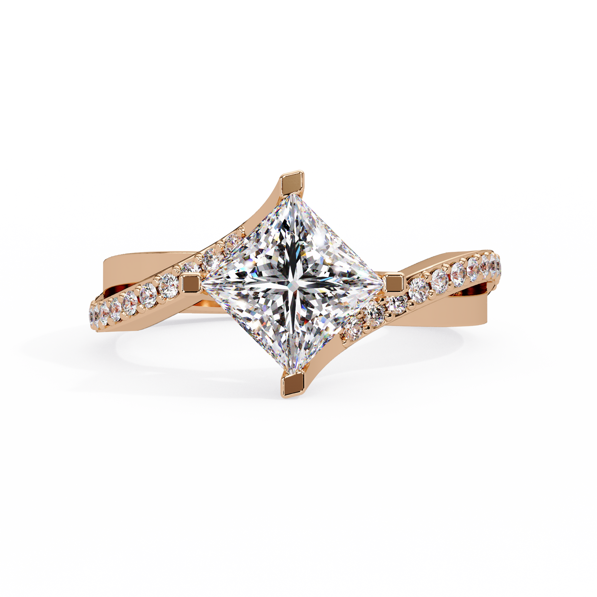 Princess Cut Lab Grown Diamond Bypass Shank Ring