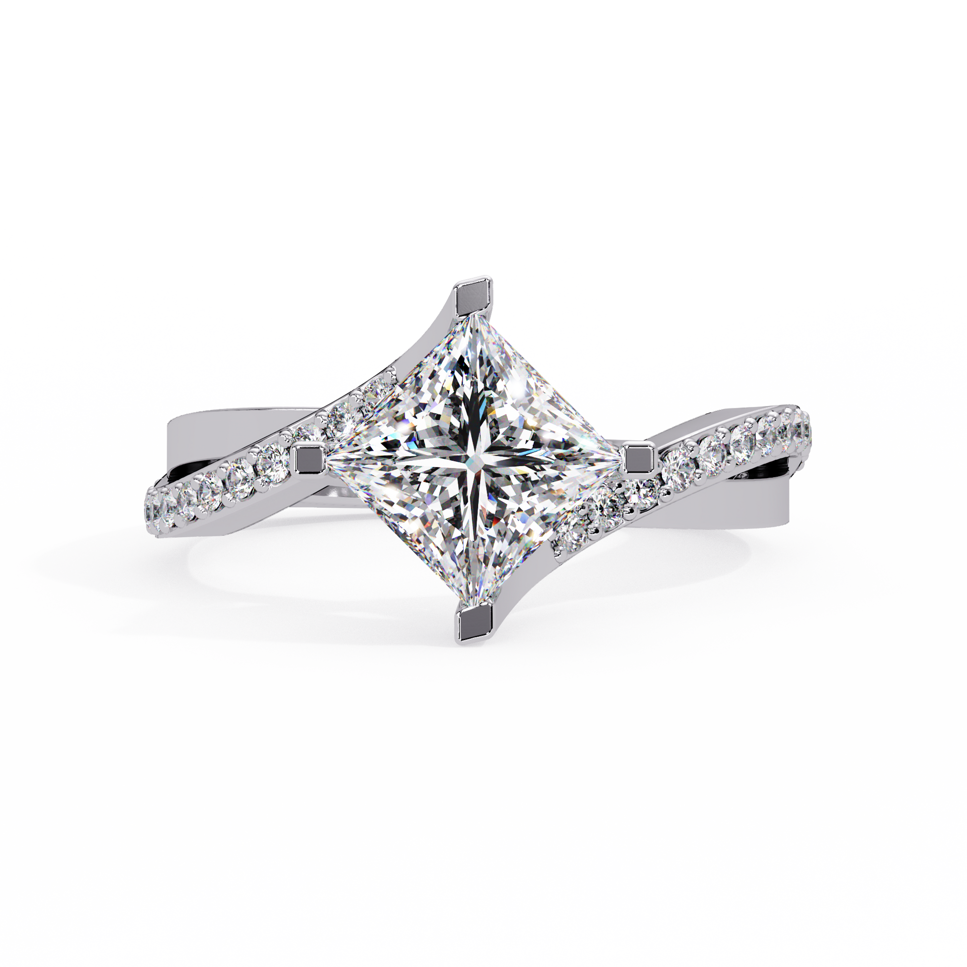 Princess Cut Lab Grown Diamond Bypass Shank Ring