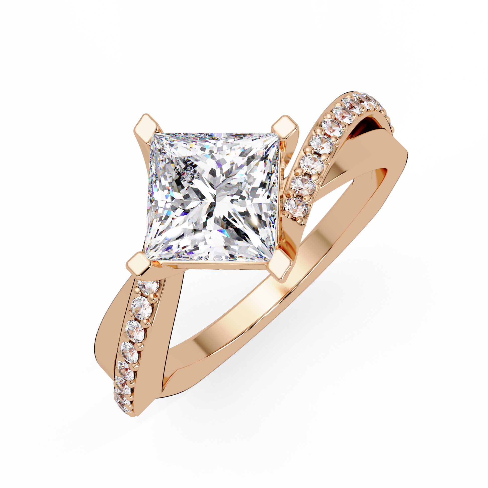 Princess Cut Lab Grown Diamond Bypass Shank Ring