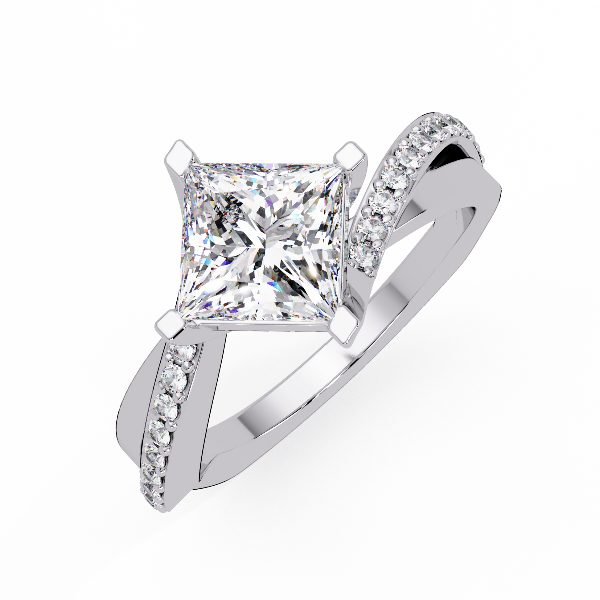 Princess Cut Lab Grown Diamond Bypass Shank Ring