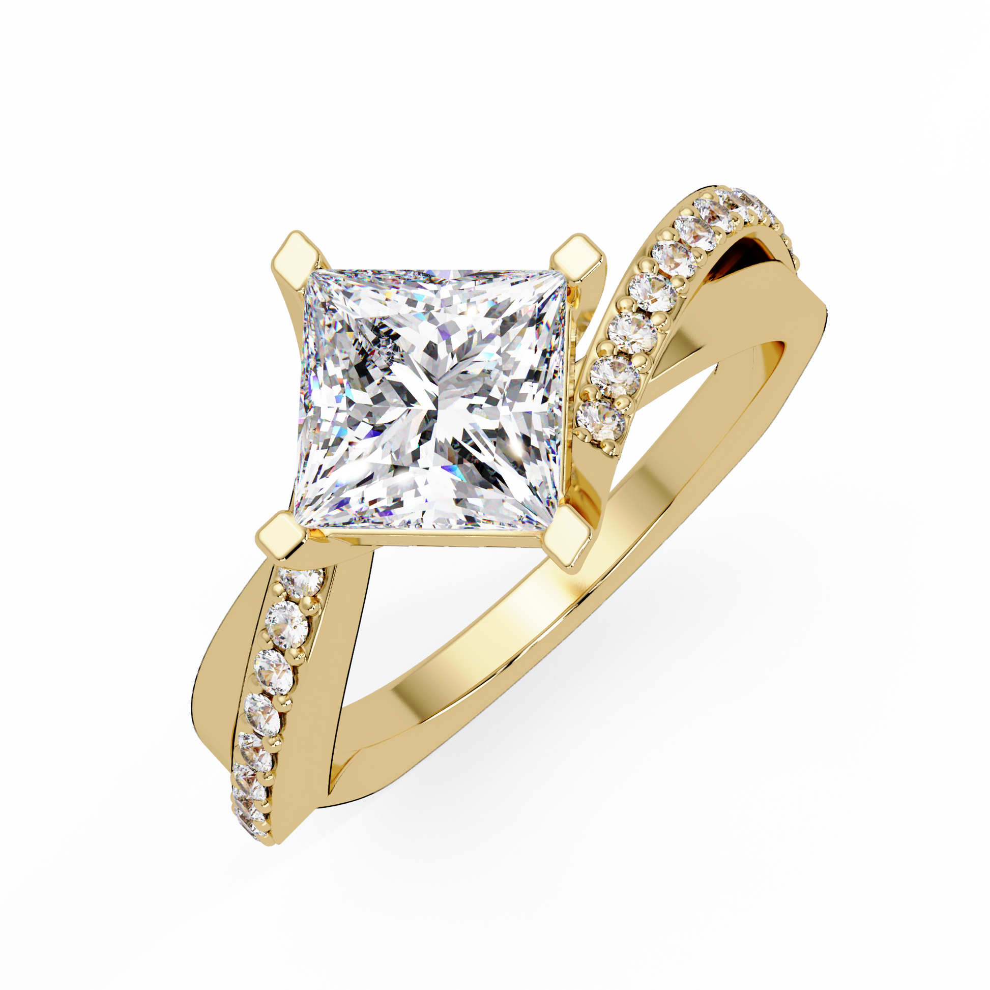 Princess Cut Lab Grown Diamond Bypass Shank Ring