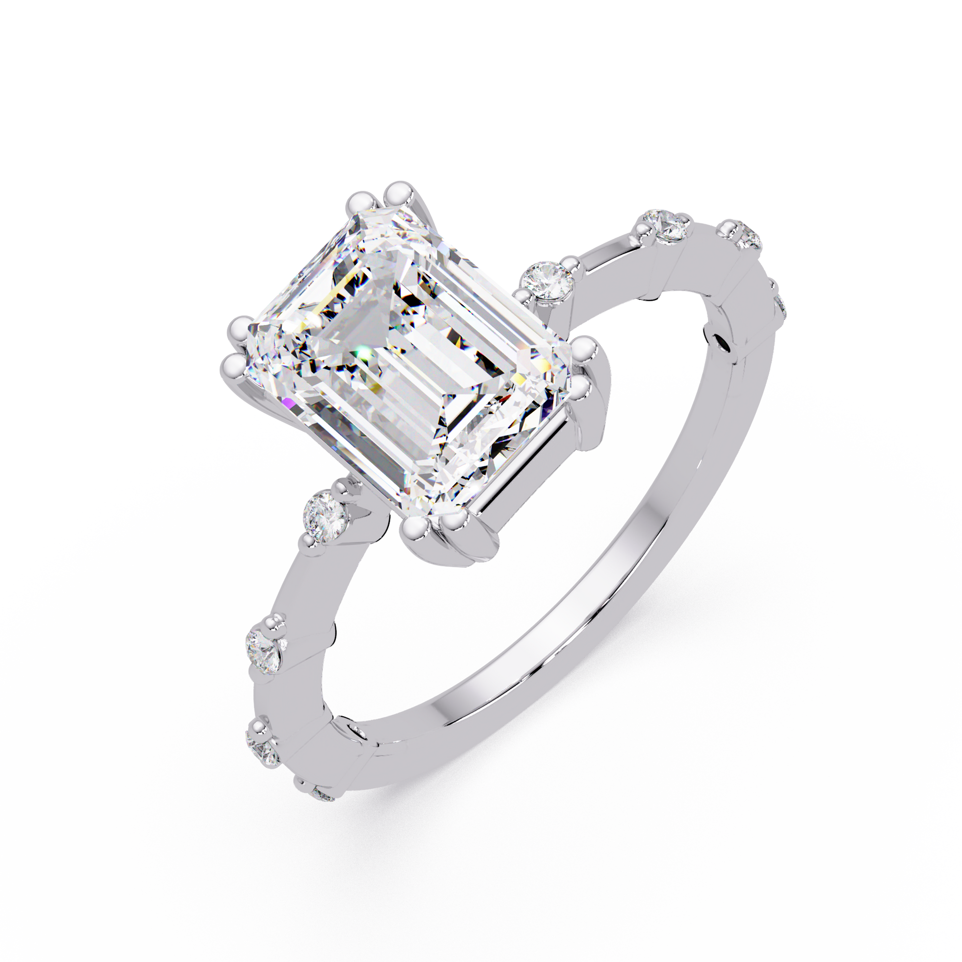 Emerald Cut Lab Grown Diamond Accented Ring