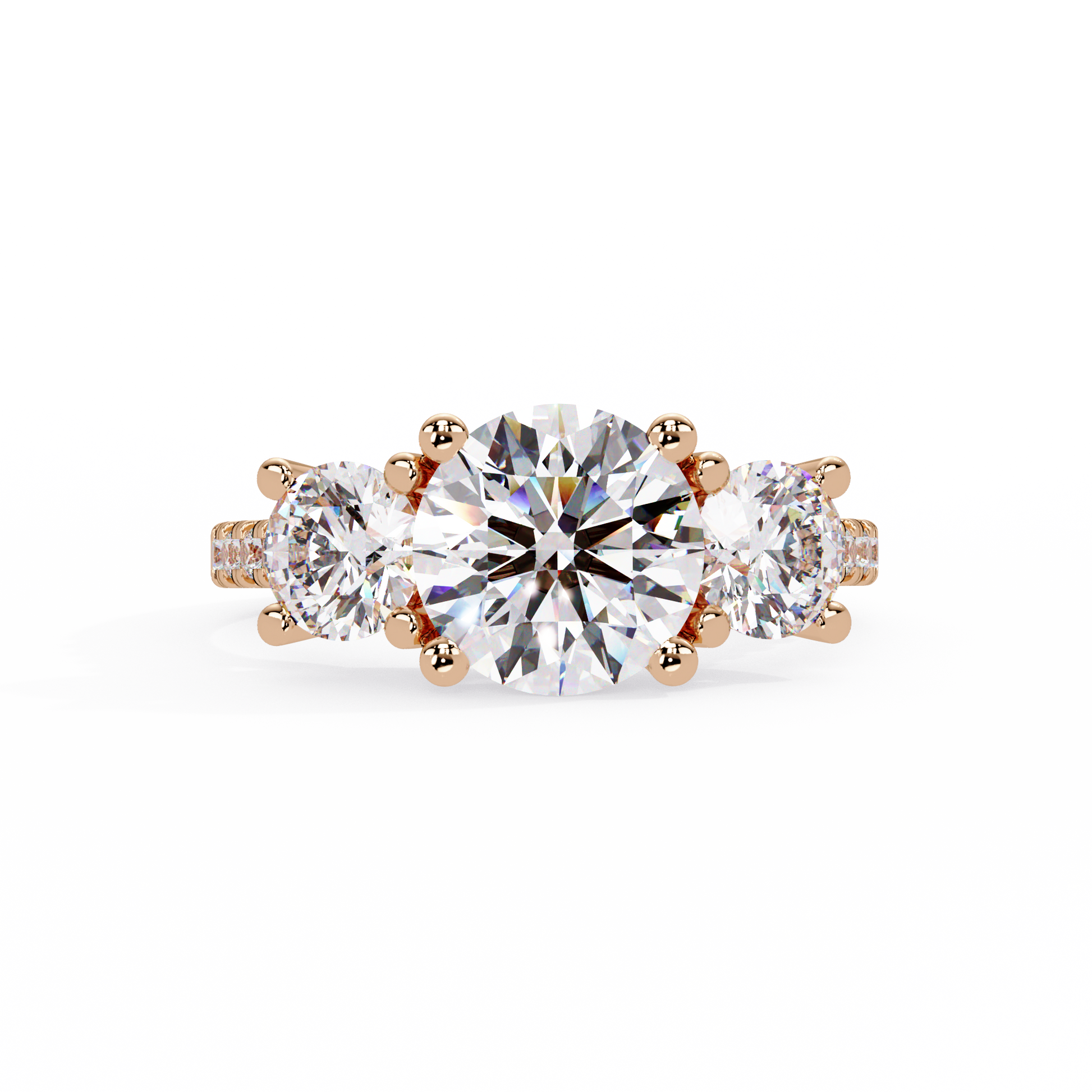 Round Cut Lab Grown Diamond Three Stone Ring
