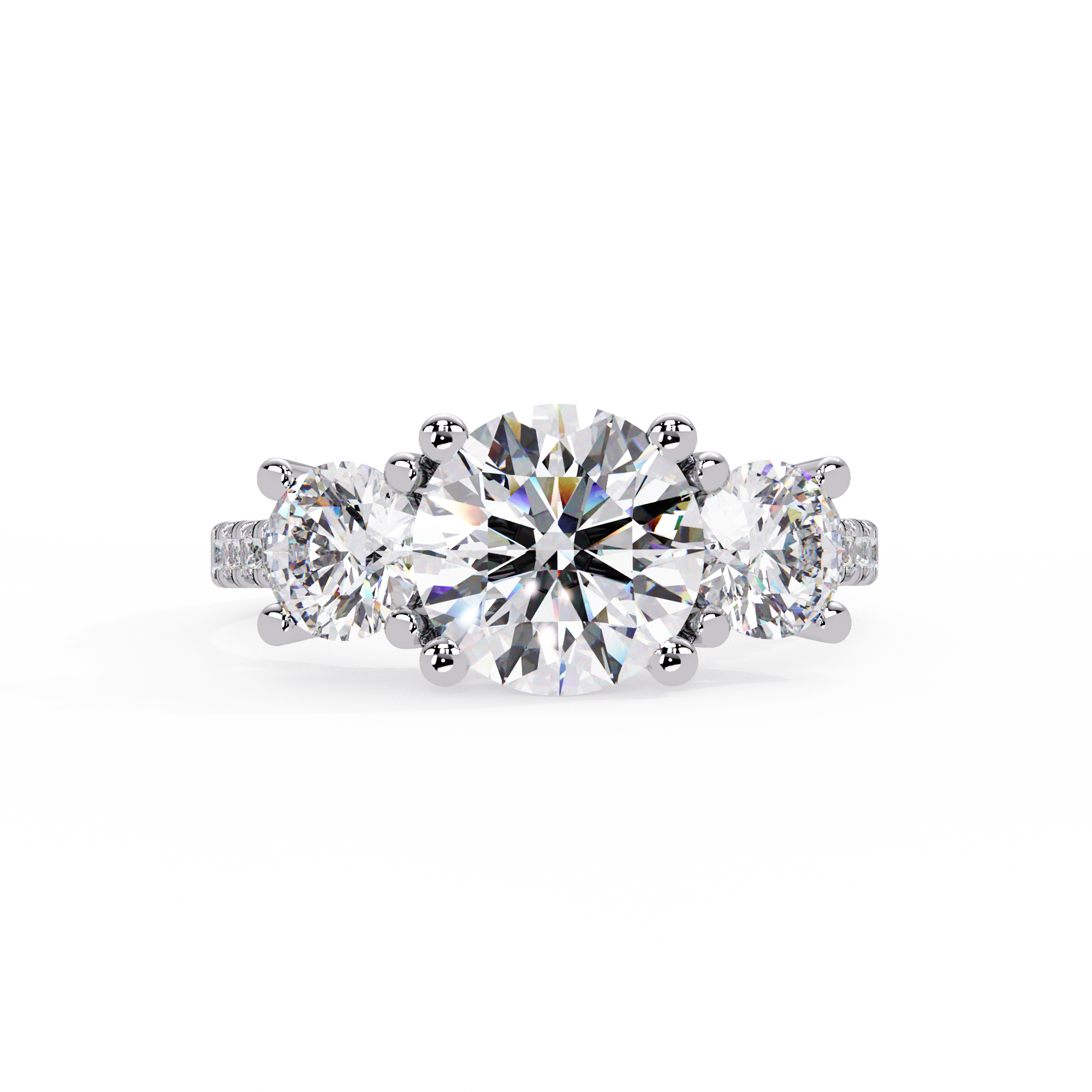 Round Cut Lab Grown Diamond Three Stone Ring