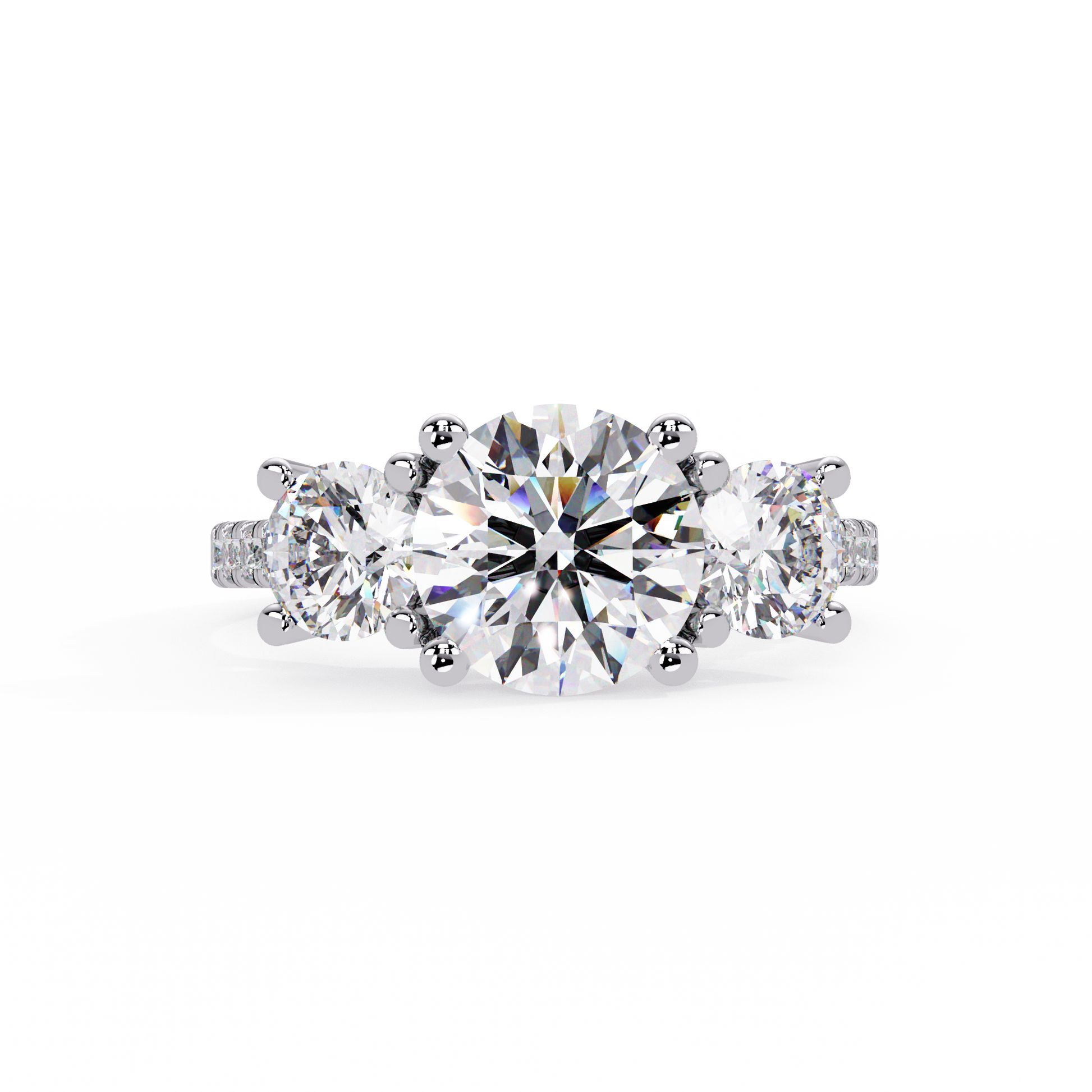Round Cut Lab Grown Diamond Three Stone Ring