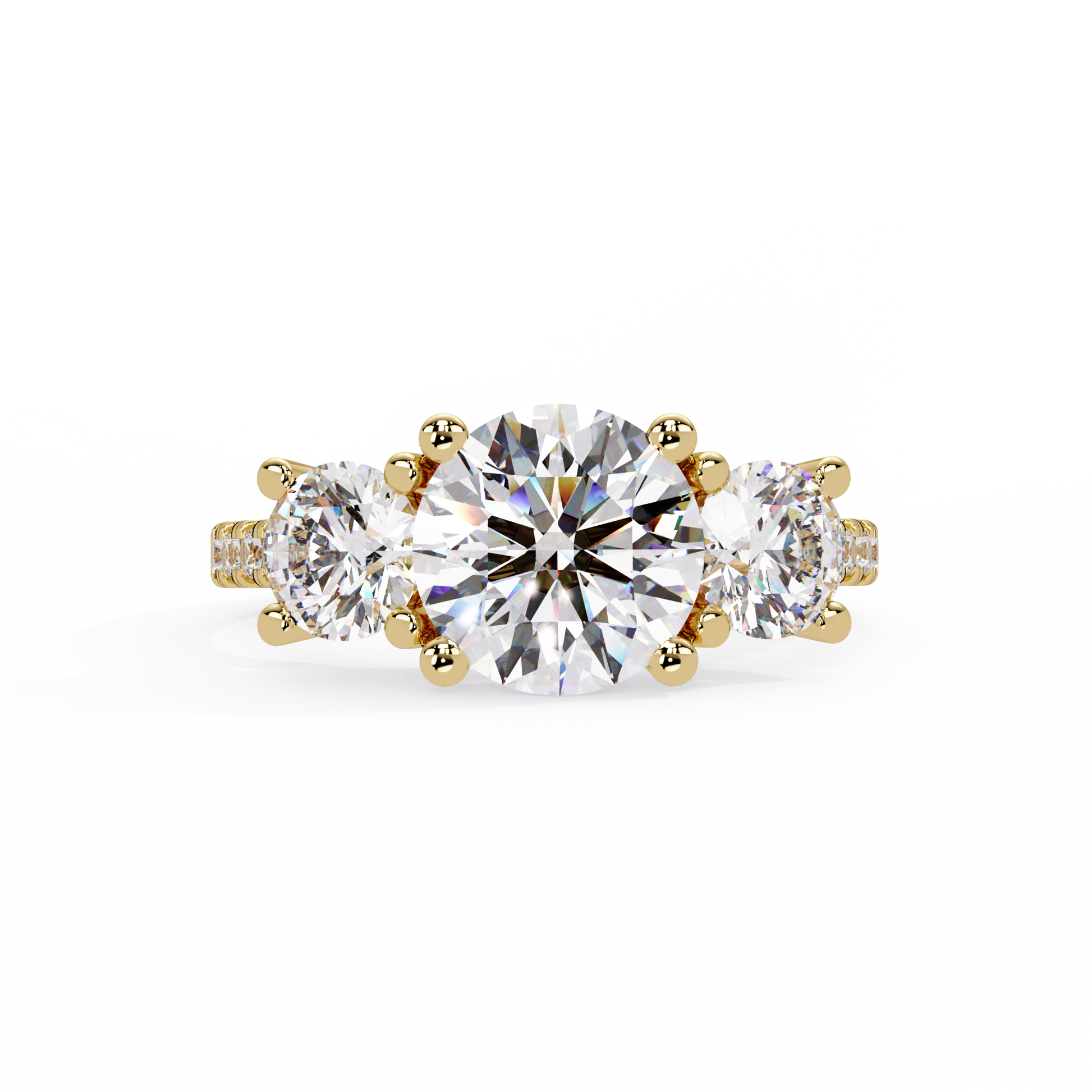 Round Cut Lab Grown Diamond Three Stone Ring