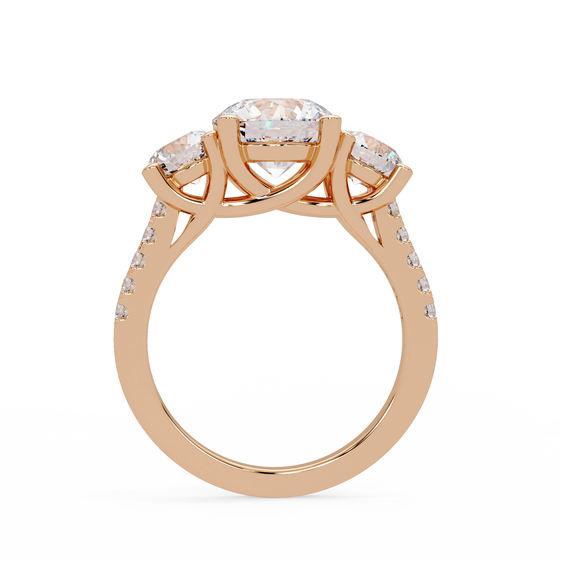 Round Cut Lab Grown Diamond Three Stone Ring