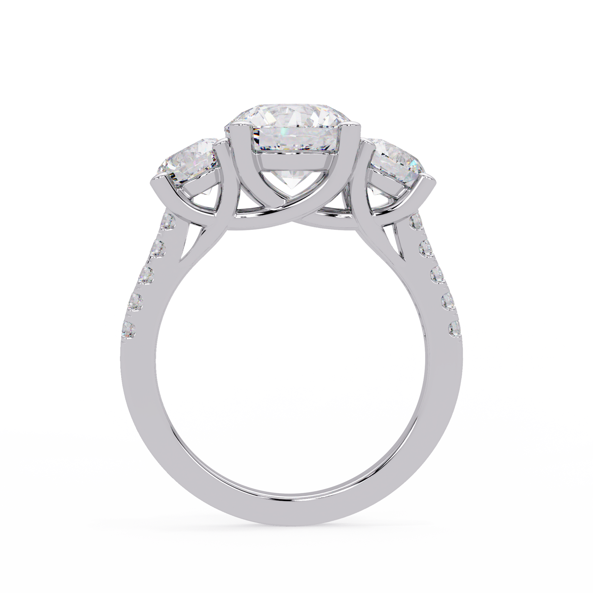 Round Cut Lab Grown Diamond Three Stone Ring